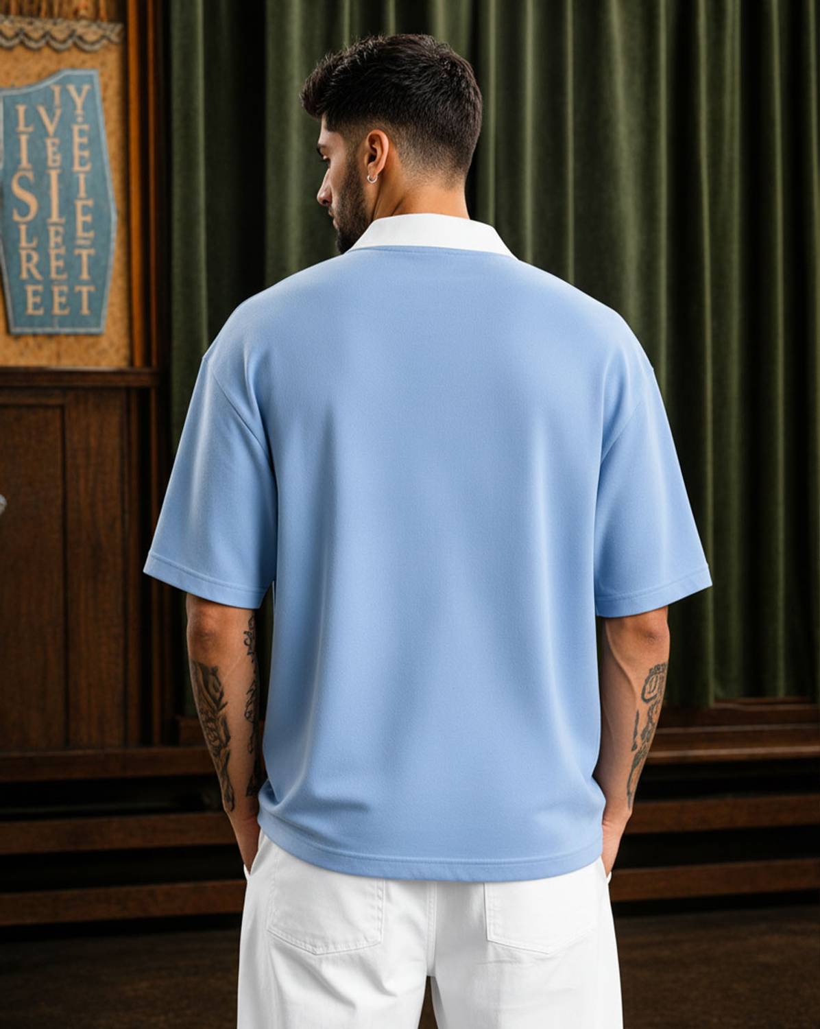 Force Men Light Blue Zip Neck Reversible T-Shirt - Image 2