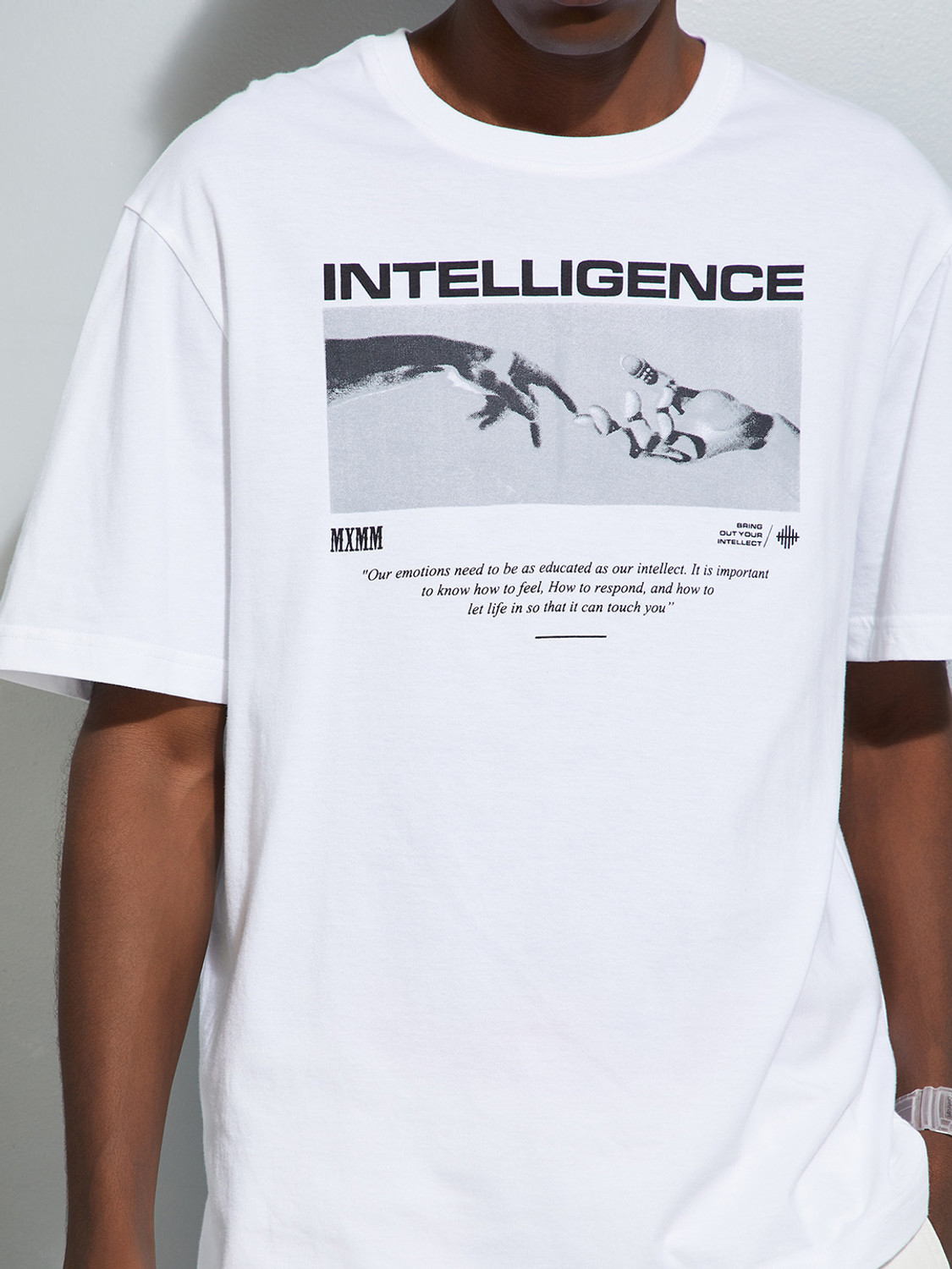 Image of MAX Printed Men Round Neck White T-Shirt