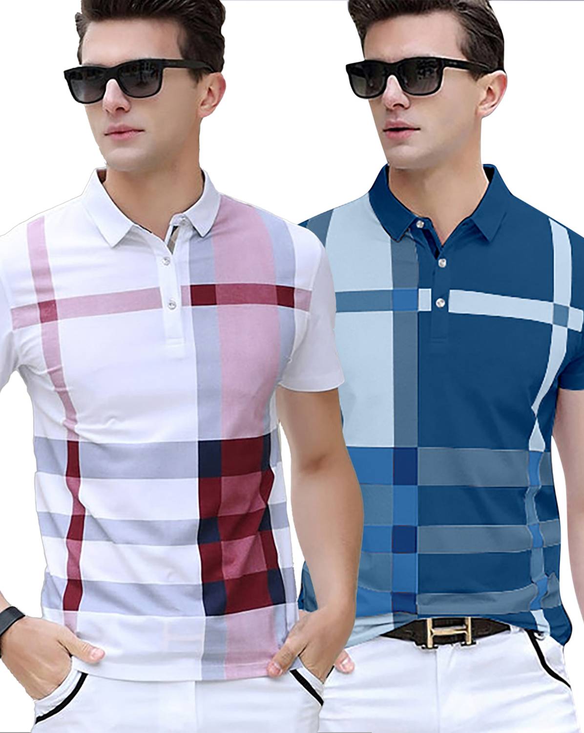 AUSK Pack of 2 Men Striped Polo Neck Cotton Blend White, Maroon T
