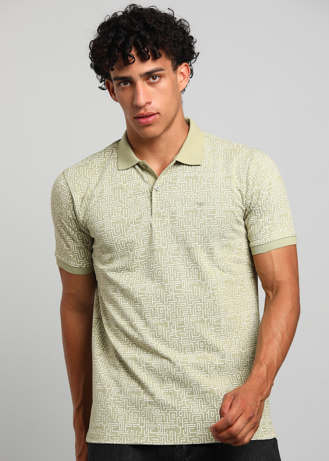 Image of PARK AVENUE Printed Men Polo Neck Light Green T-Shirt