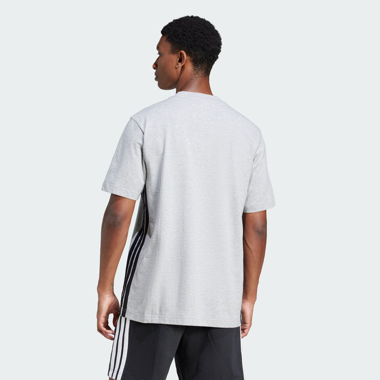 Image of ADIDAS Striped Men Crew Neck Grey T-Shirt