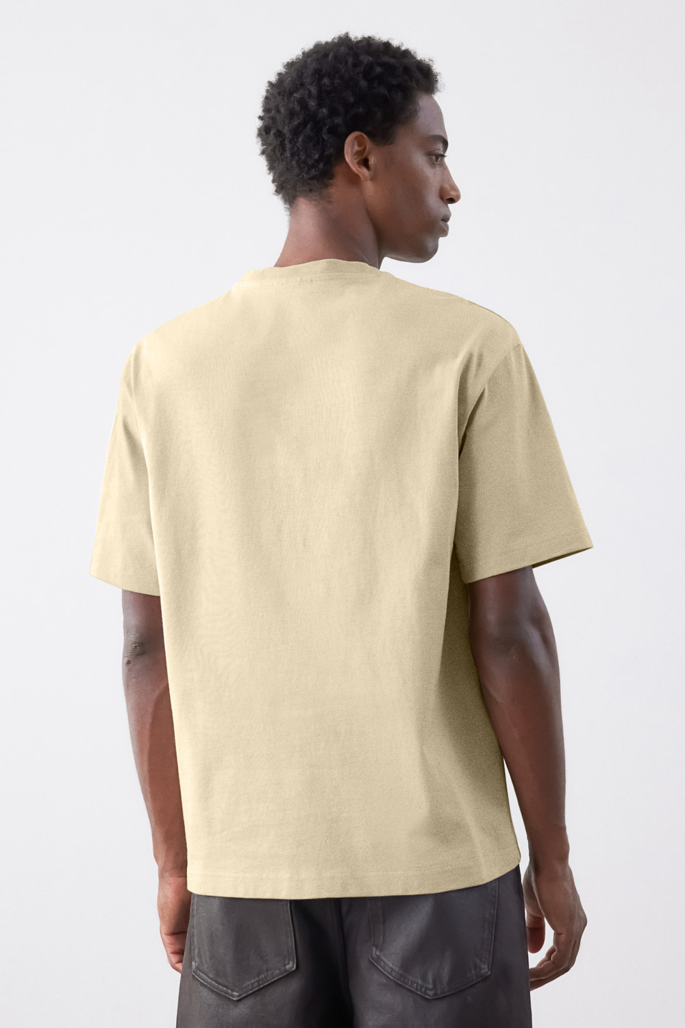 Image of Q-CUT Solid Men Round Neck Beige T-Shirt