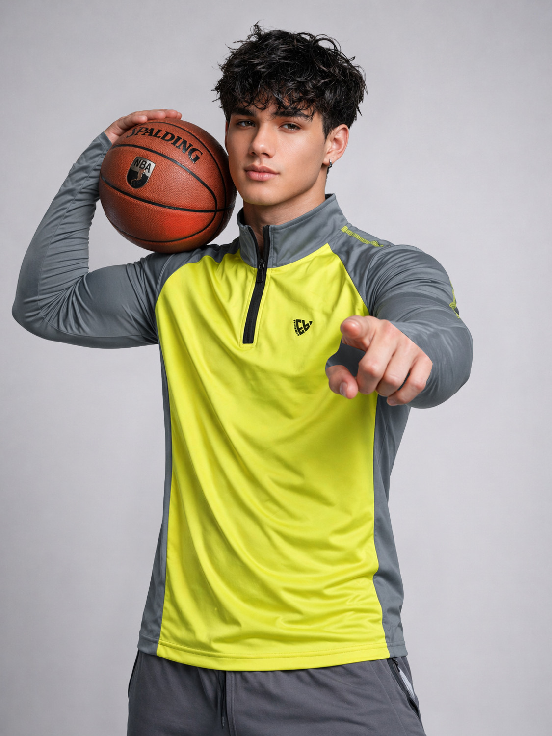 Image of EyeBogler Colorblock Men Zip Neck Grey, Yellow T-Shirt