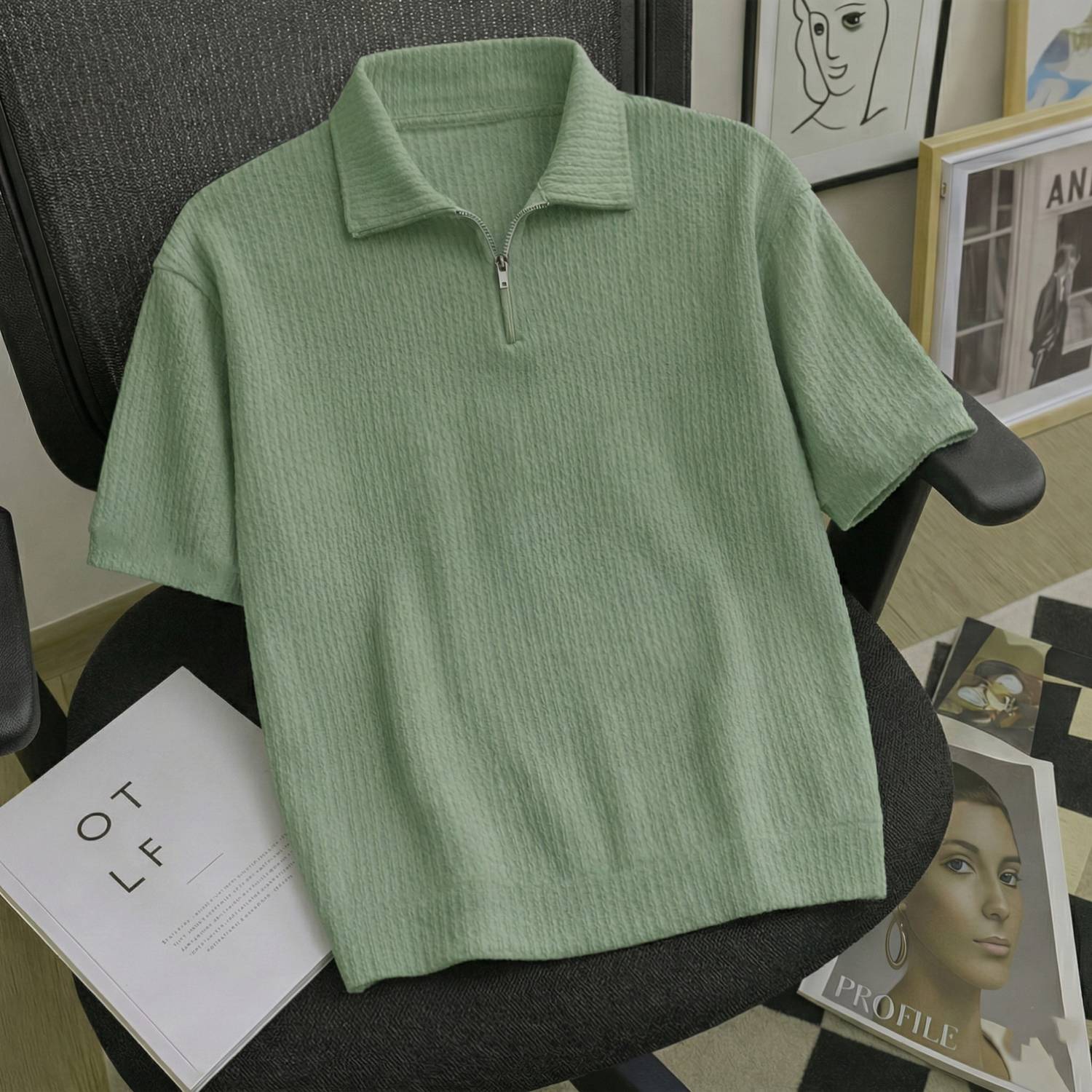 Try This Men Solid Polo Neck Cotton Blend Light Green T-Shirt