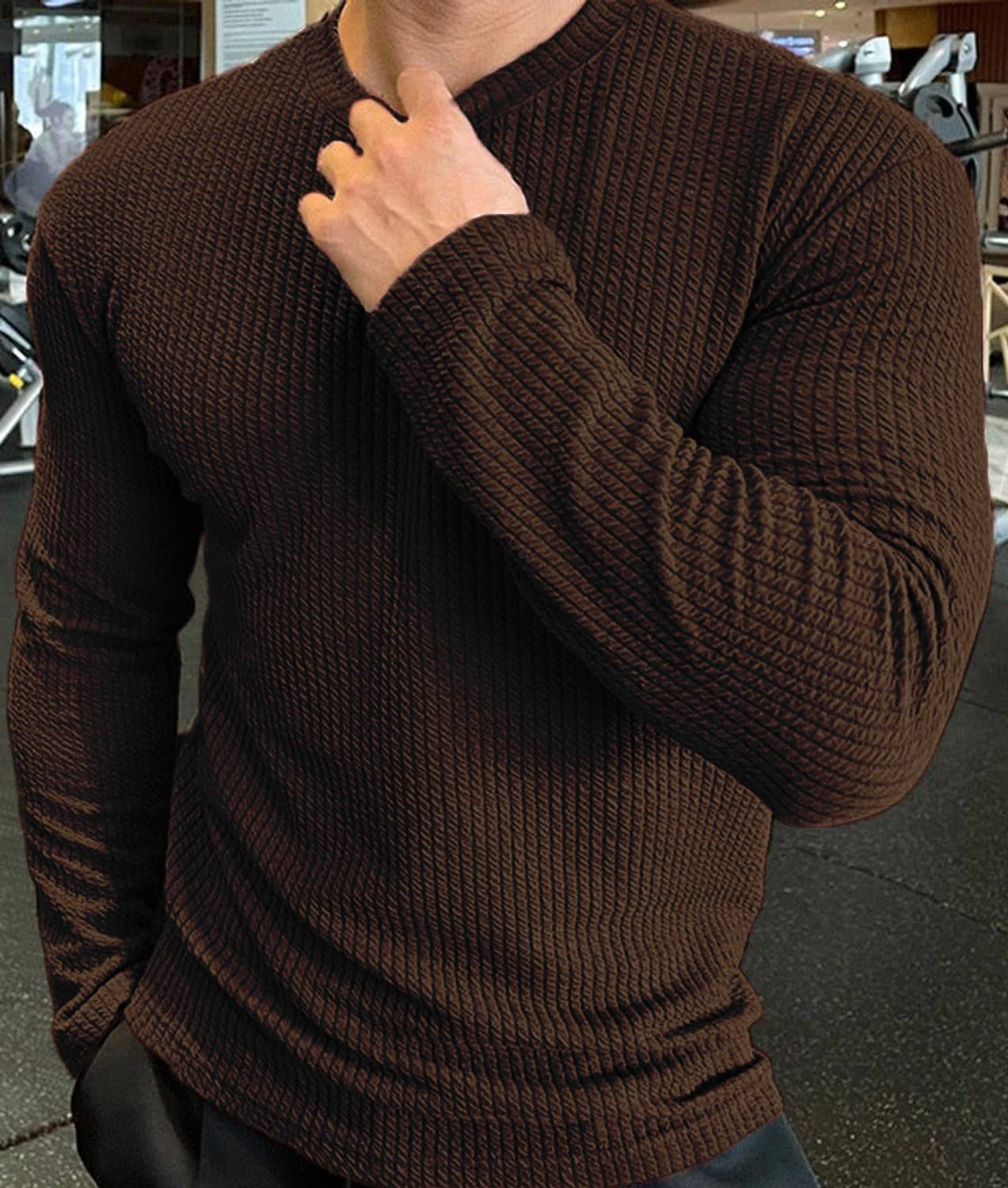 Force Men Solid Round Neck Polyester Brown T-Shirt