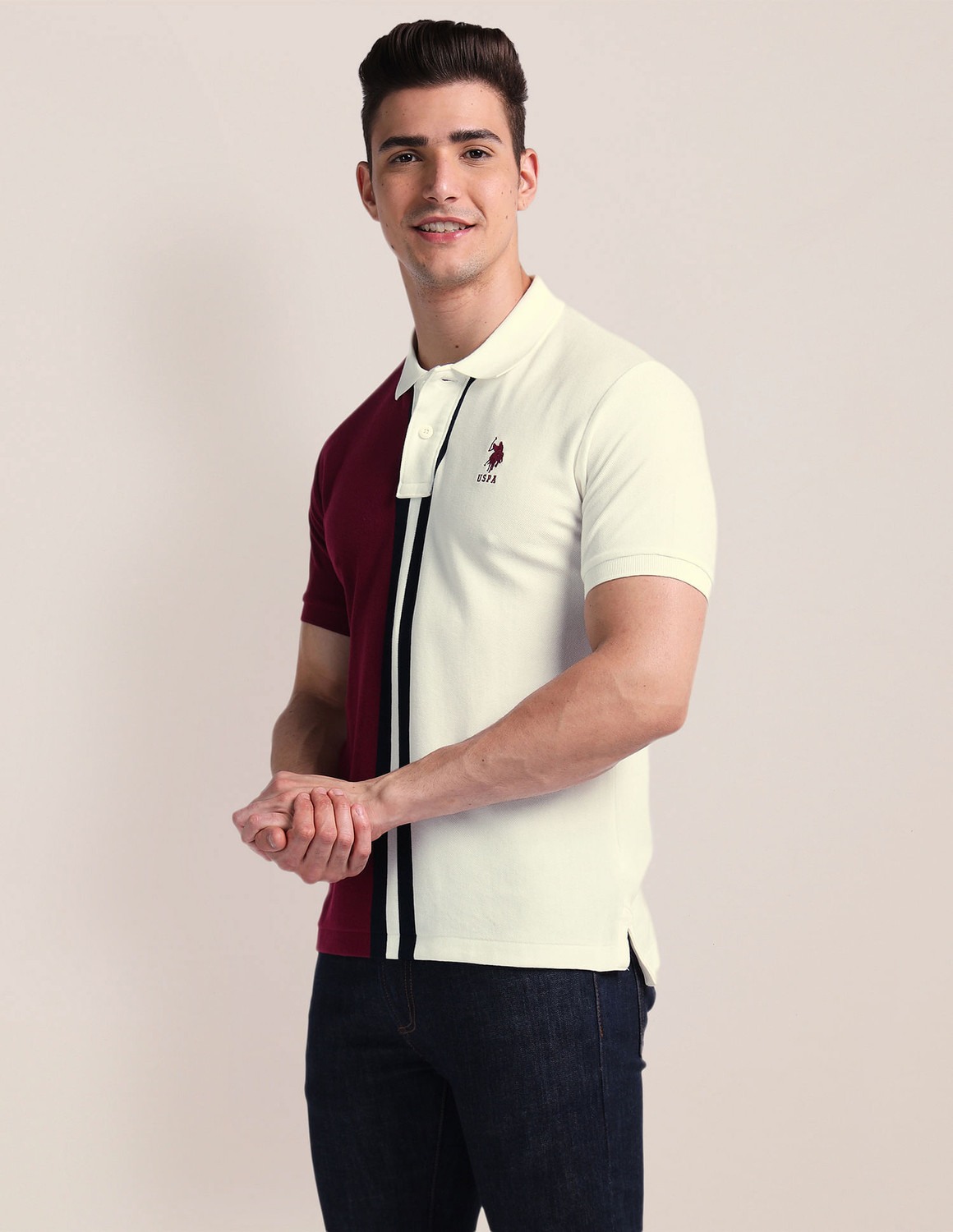 Image of U.S. POLO ASSN. Colorblock Men Polo Neck Red T-Shirt