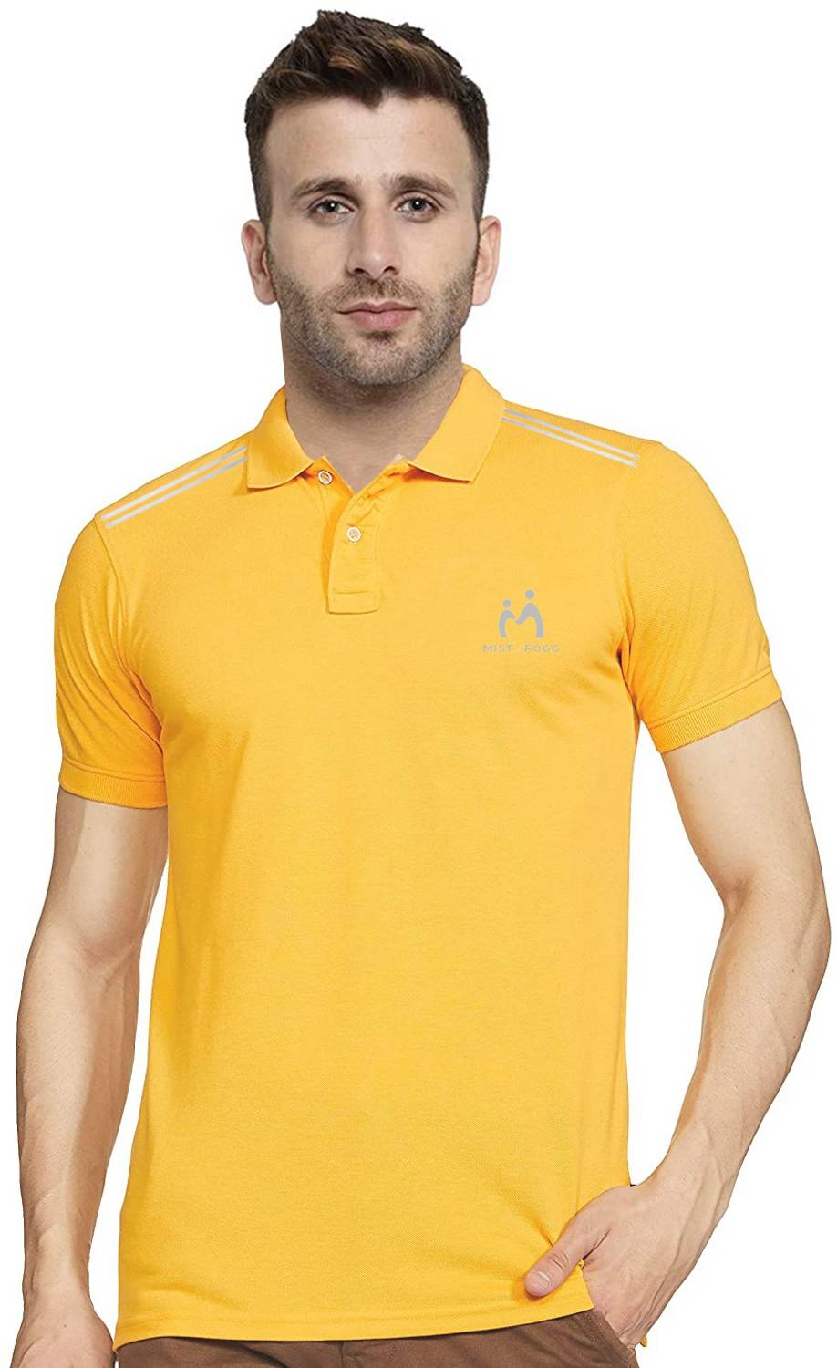 MIST N FOGG Men Solid Polo Neck Polyester Yellow T-Shirt