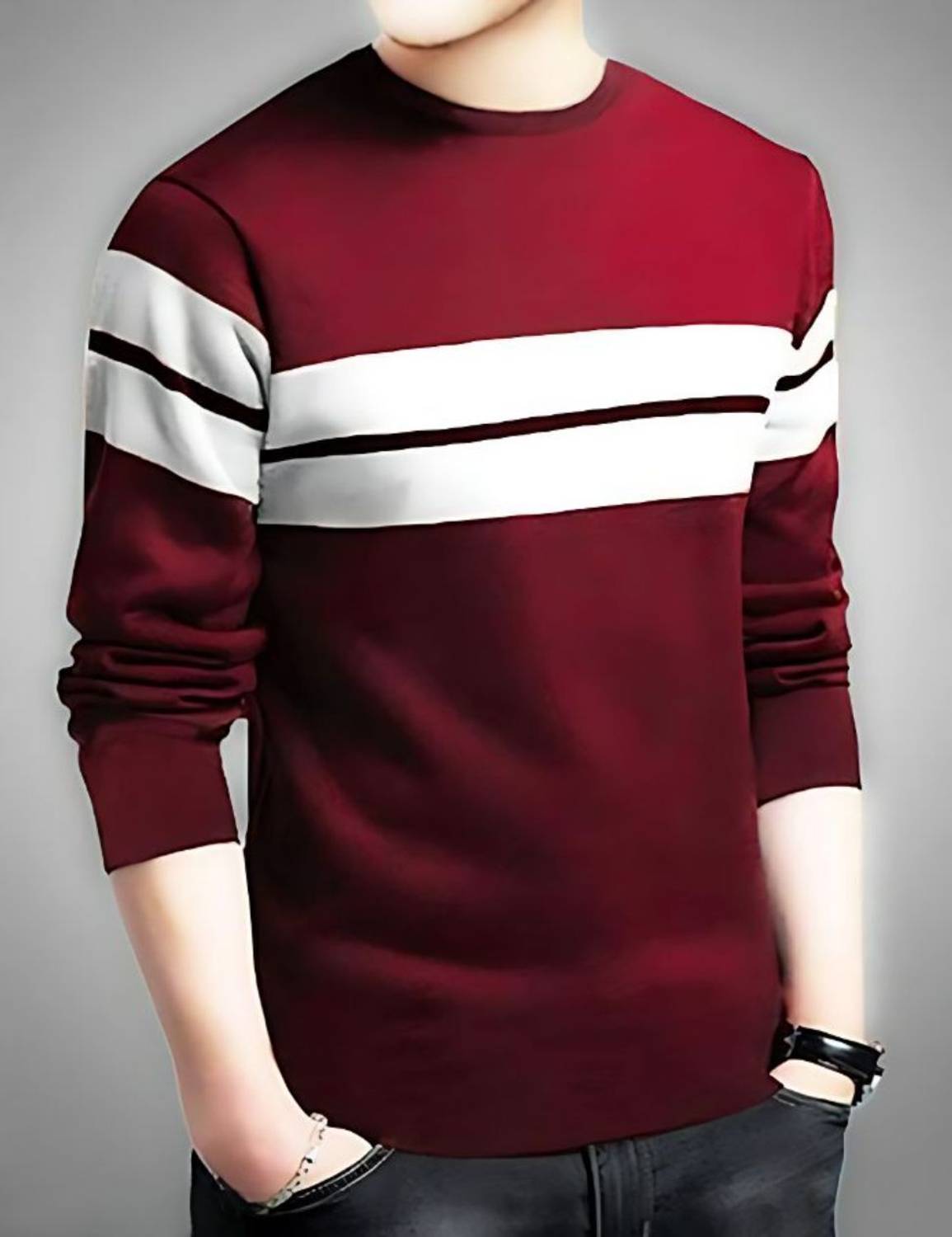 TREND AUTANASH Striped Men Round Neck Maroon T-Shirt