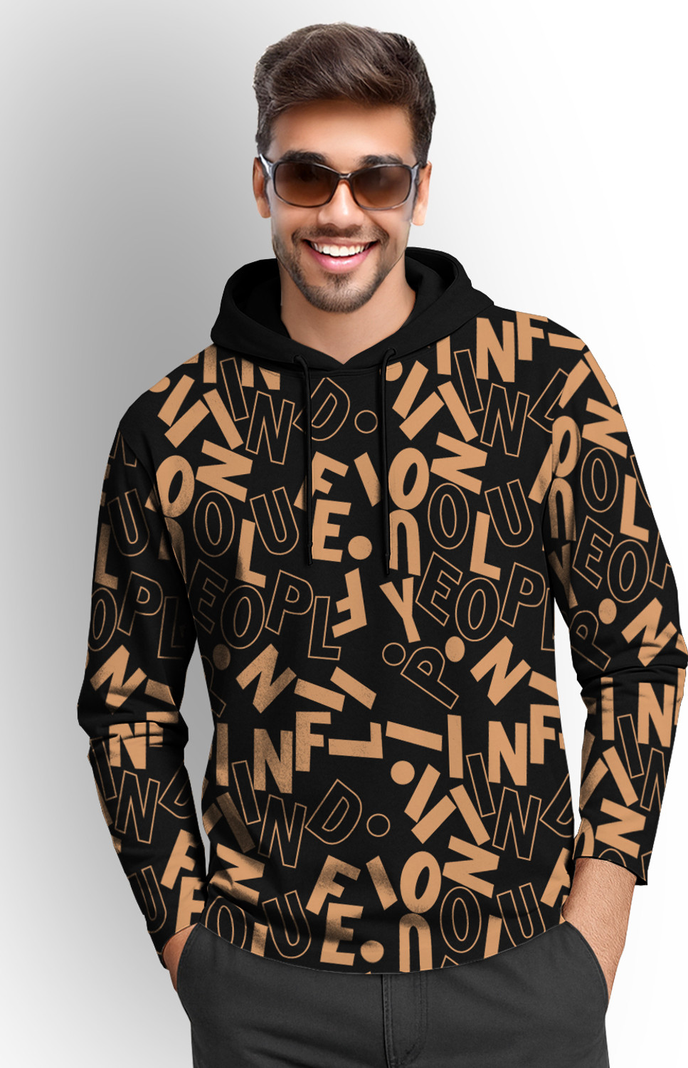 Image of TRIPR Printed Men Hooded Neck Black, Beige T-Shirt