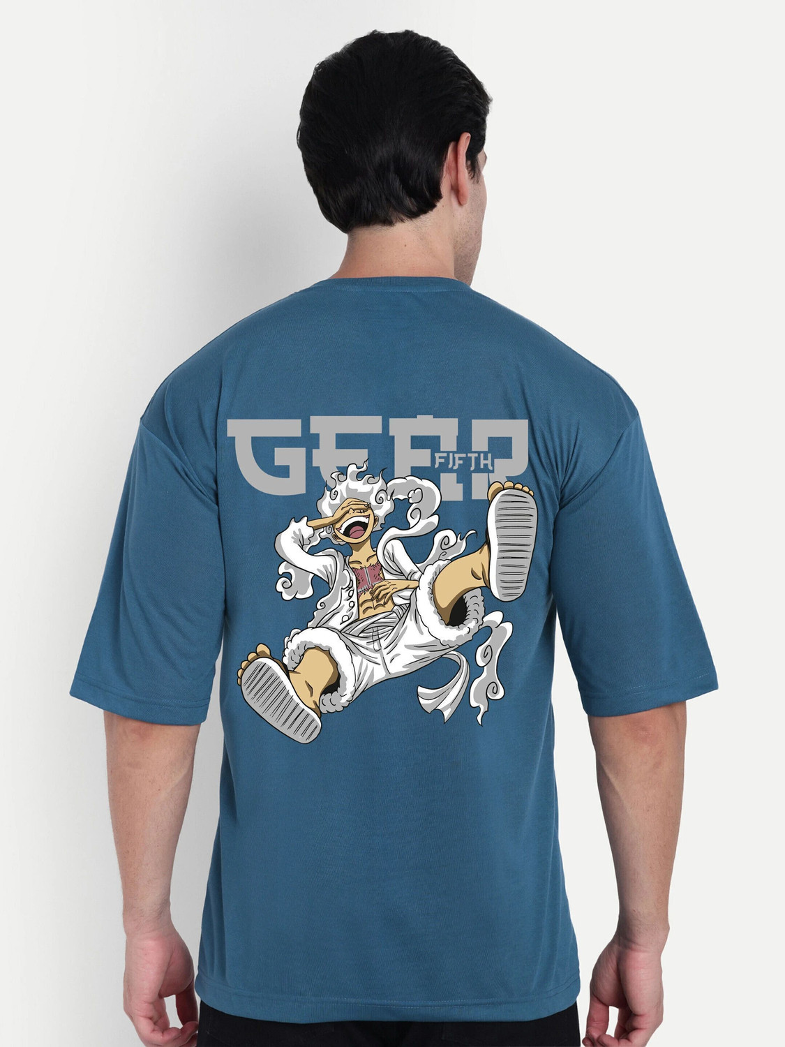 Image of Manlino Men Graphic Print Round Neck Cotton Blend Blue T-Shirt