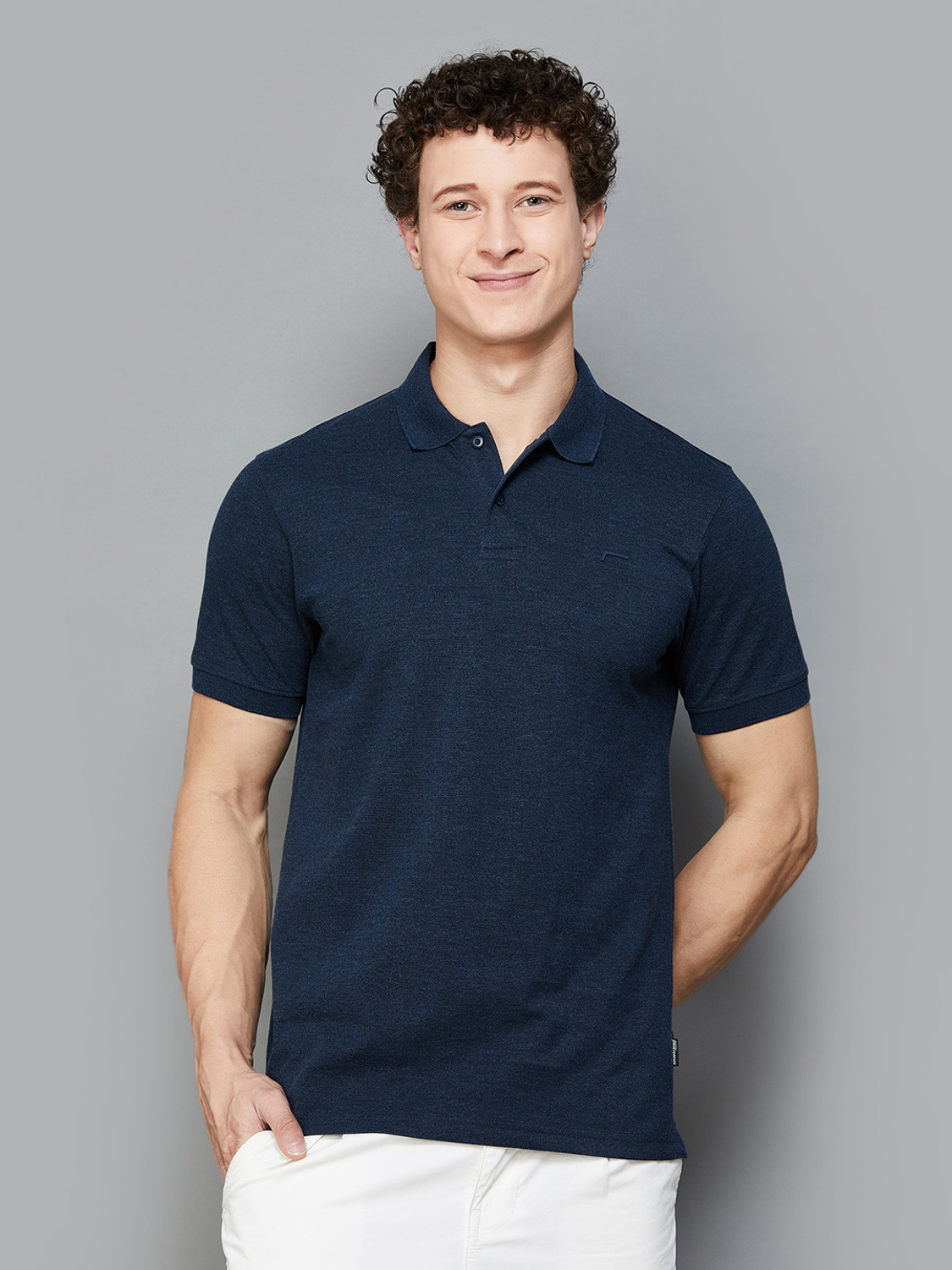 Image of Fame Forever by Lifestyle Solid Men Polo Neck Dark Blue T-Shirt