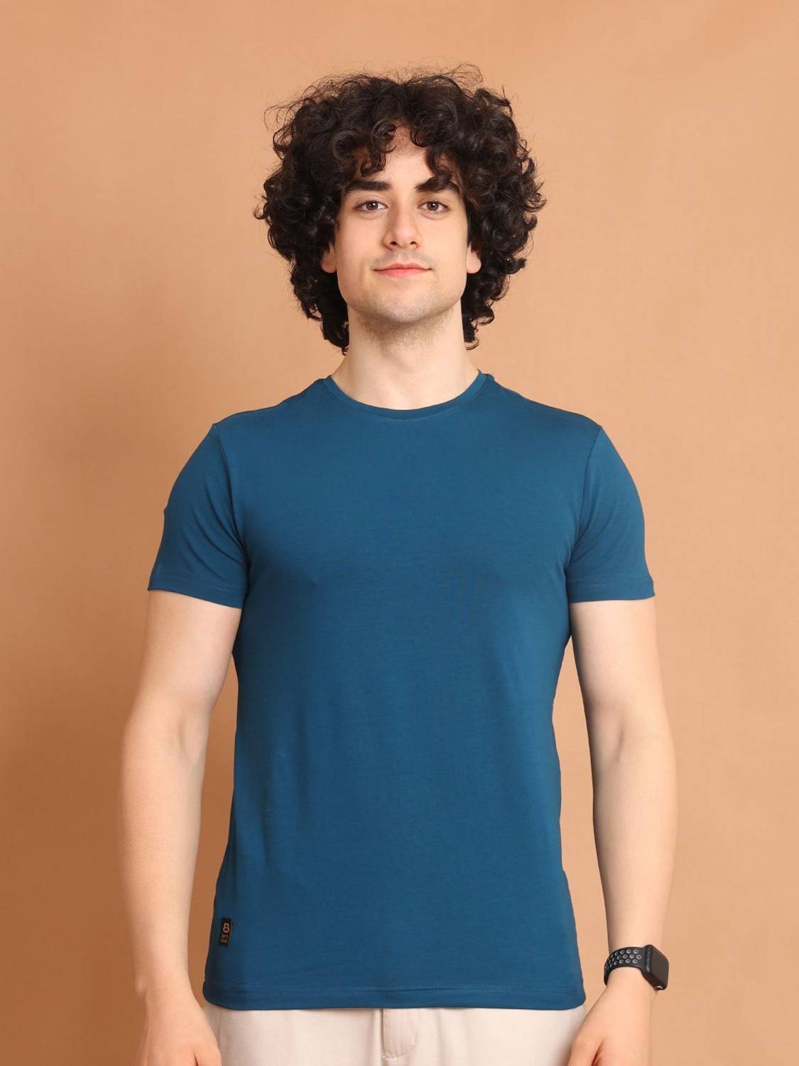 BERRYBLUES Solid Men Round Neck Blue T-Shirt
