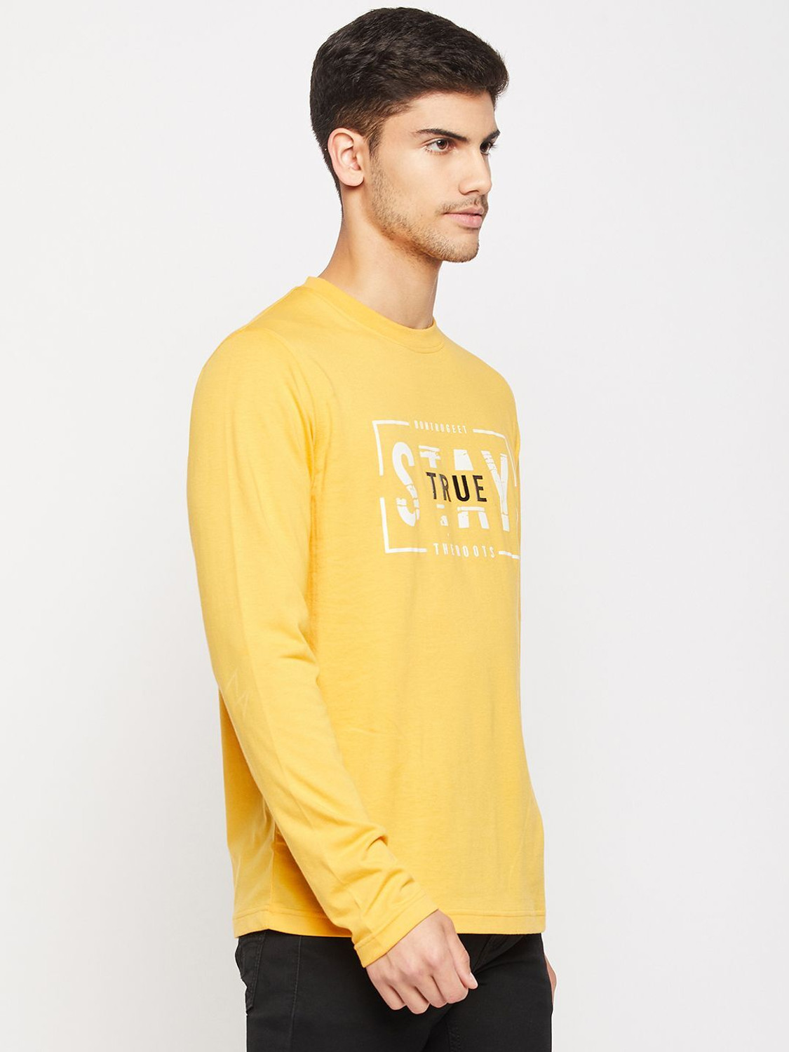 Image of Club York Typography Men Round Neck Yellow T-Shirt