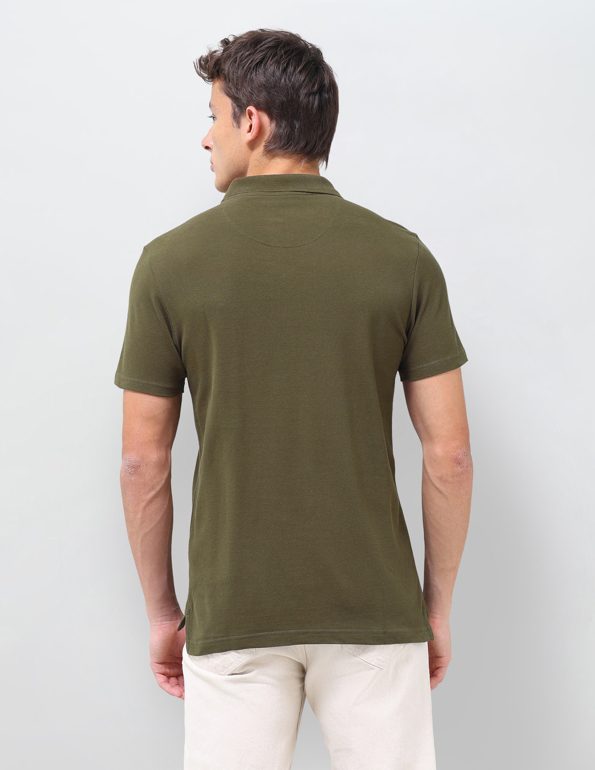 Image of U.S. Polo Assn. Denim Co. Men Solid Polo Neck Cotton Blend Green T-Shirt