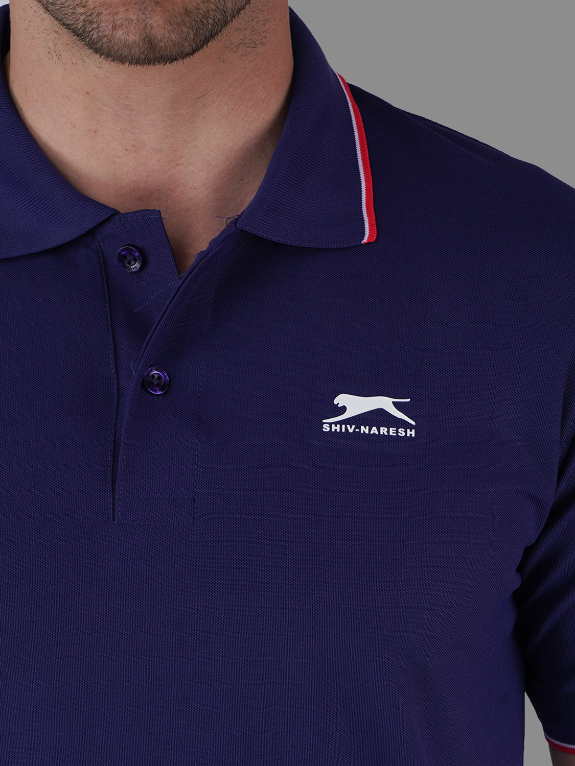 Image of Shiv Naresh Self Design Men Polo Neck Navy Blue T-Shirt