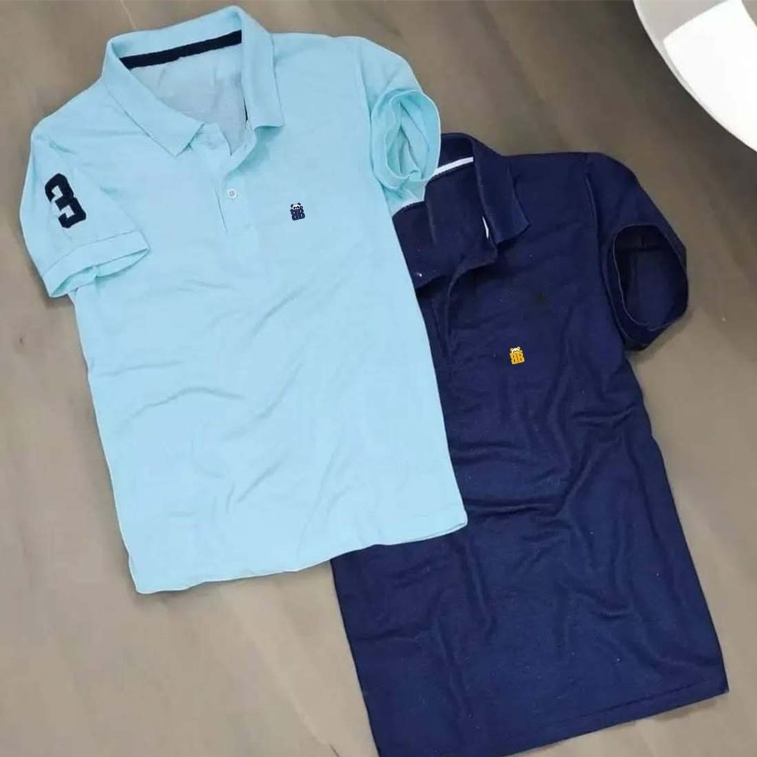 Image of Bliss Bell Solid Men Polo Neck Navy Blue, Light Blue T-Shirt