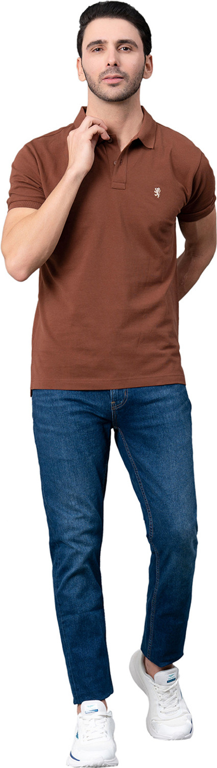 Image of RED TAPE Solid Men Polo Neck Brown T-Shirt