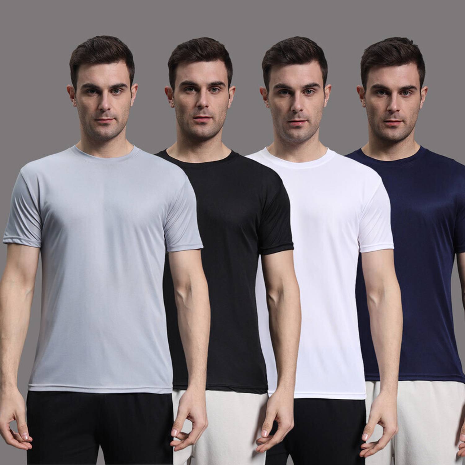 InkTees Pack of 4 Men Solid Round Neck Polyester Multicolor T-Shi