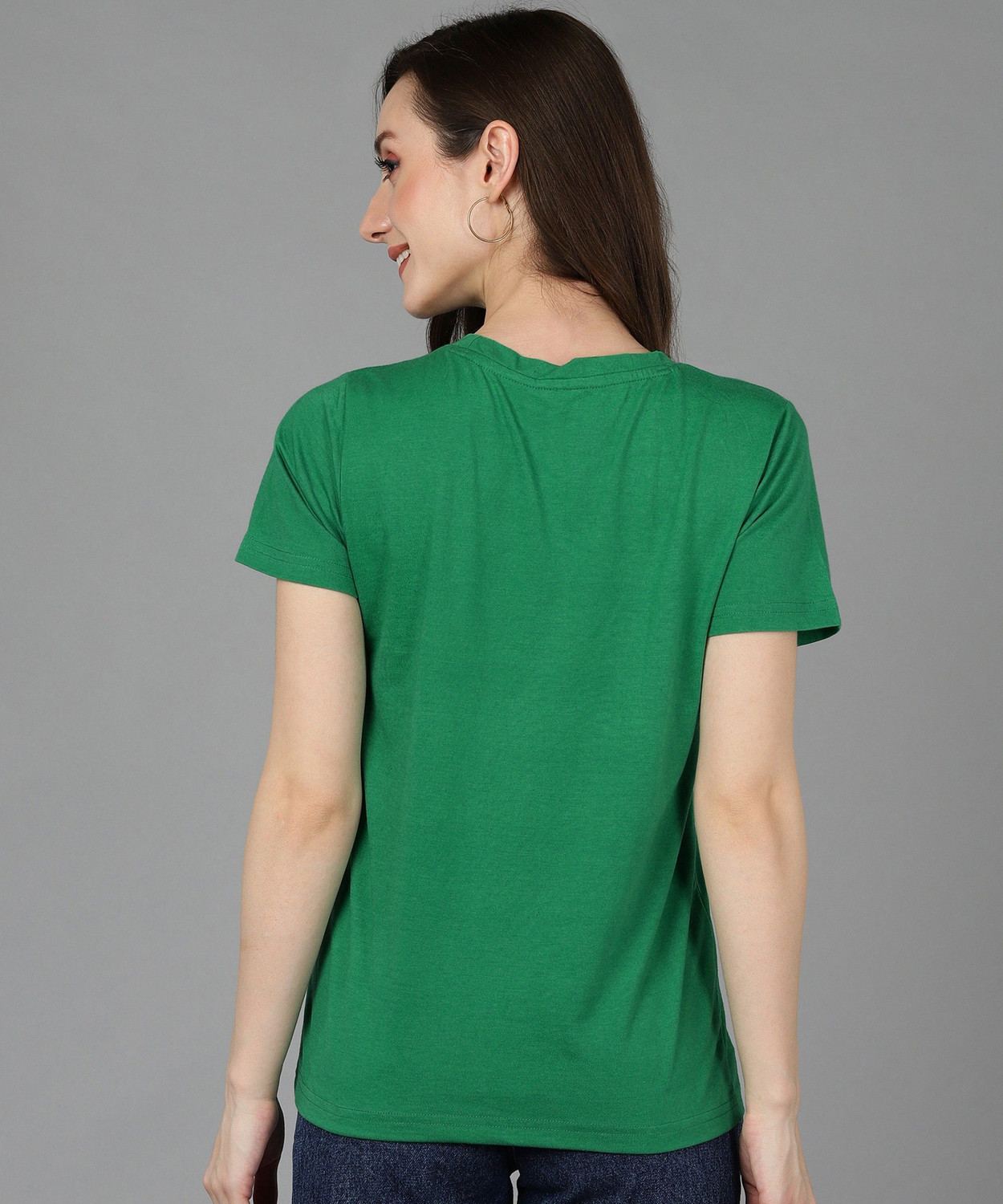 Image of Adyavastram Typography Women Round Neck Green T-Shirt