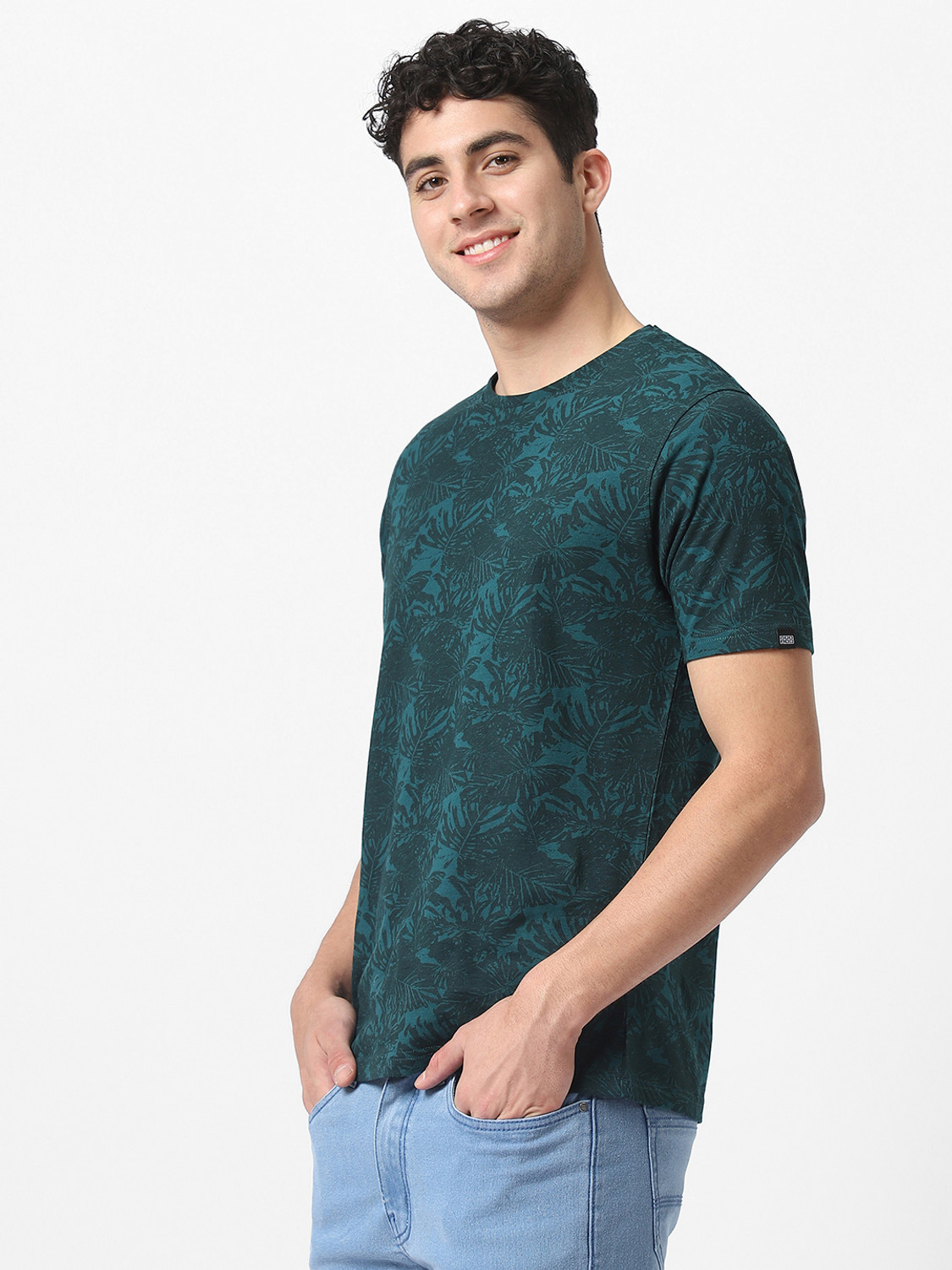 Image of Urbano Fashion Self Design Men Round Neck Dark Green T-Shirt