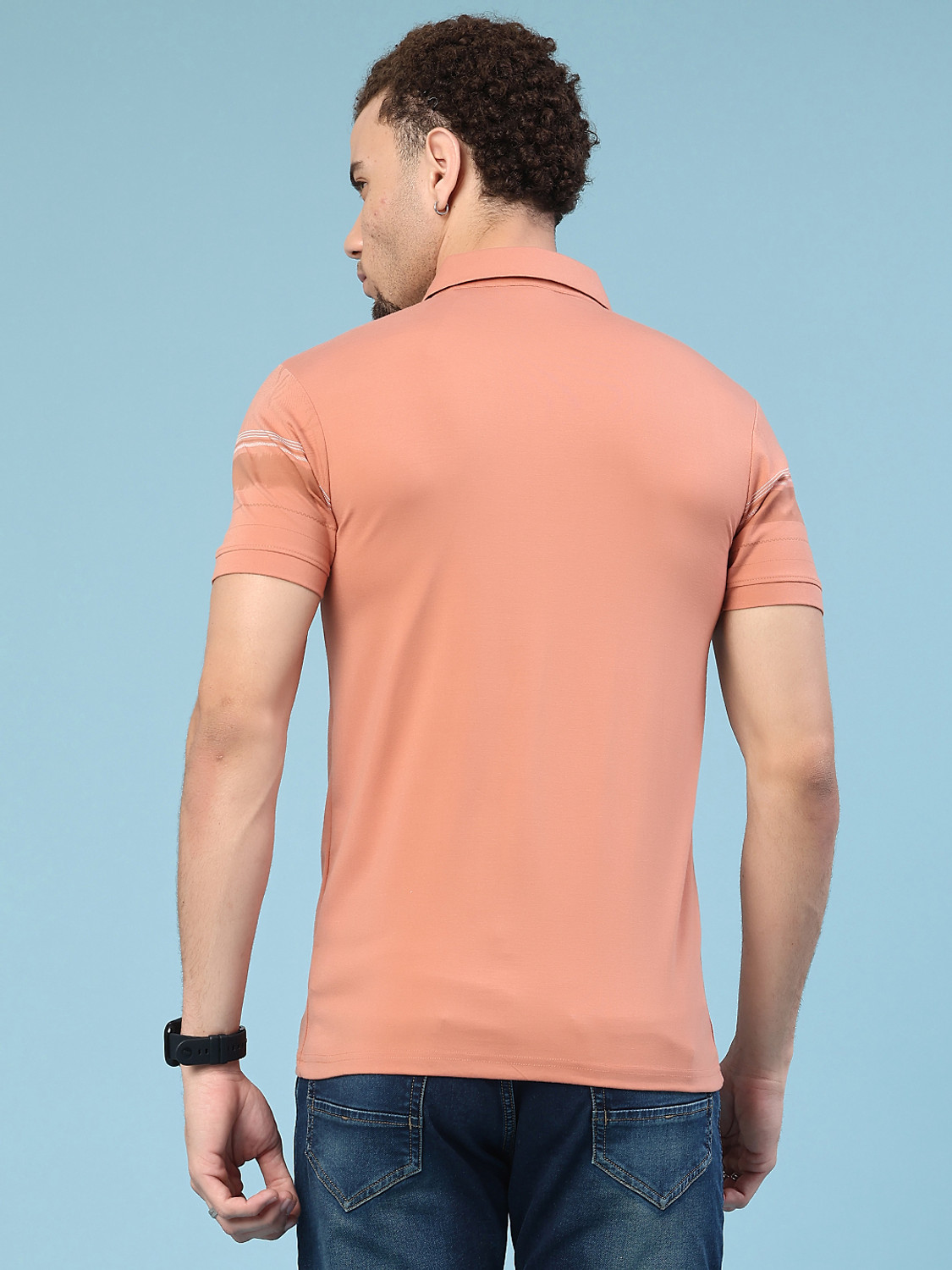 Image of V-MART Printed Men Polo Neck Beige T-Shirt