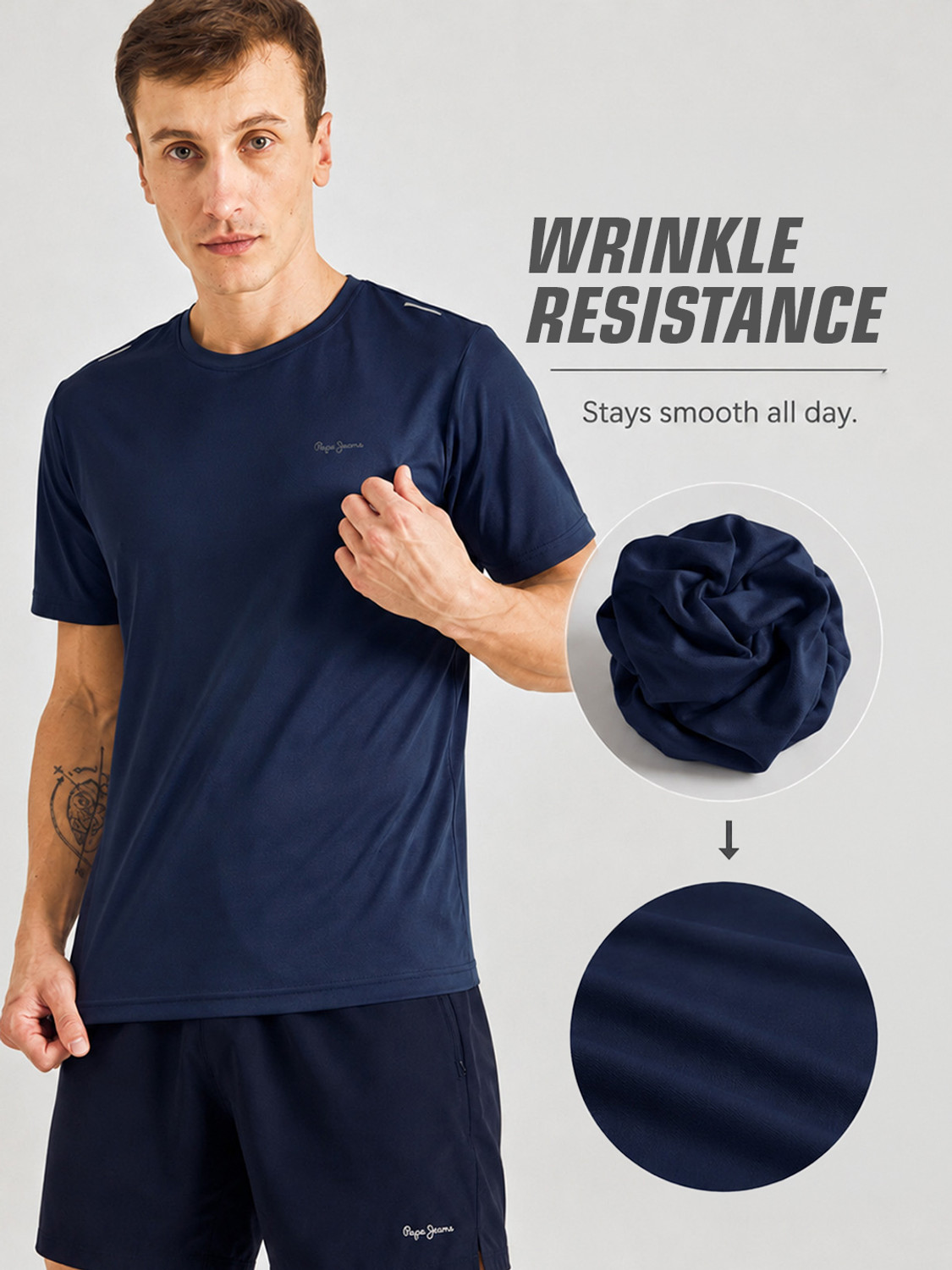 Image of Pepe Jeans Solid Men Round Neck Navy Blue T-Shirt