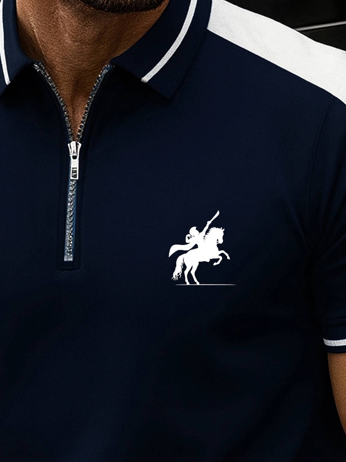 Jump Cuts Dark Blue Polo Neck T-Shirt - Image 5