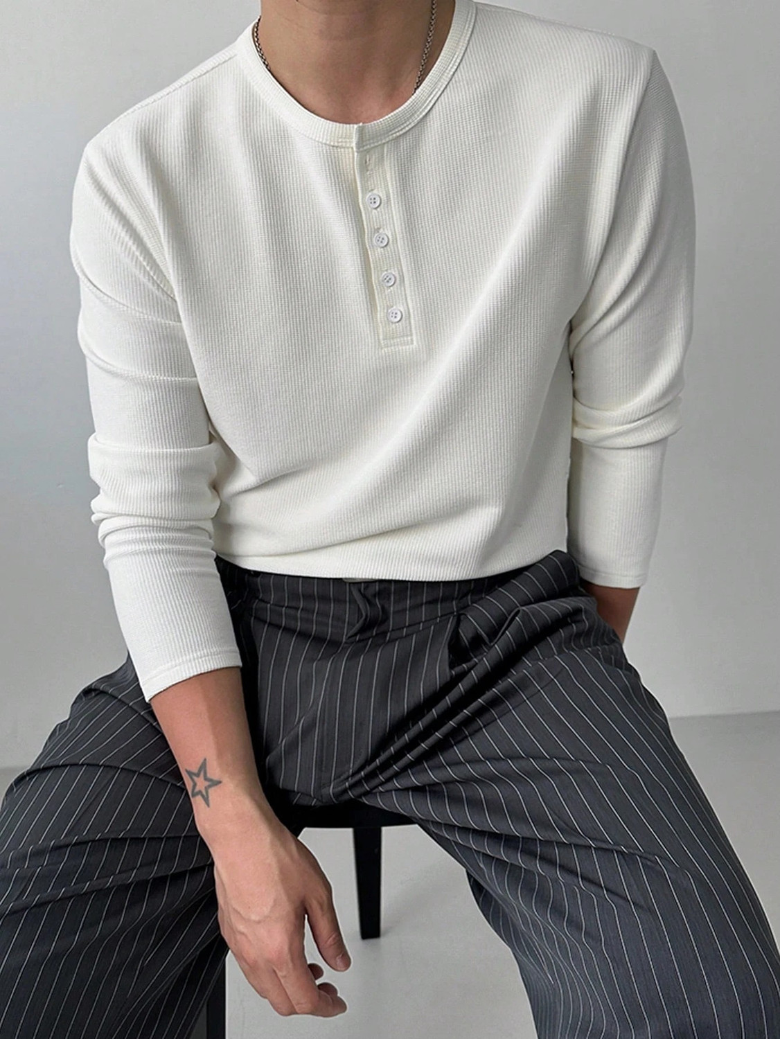 Image of The Modern Soul Solid Men Henley Neck White T-Shirt