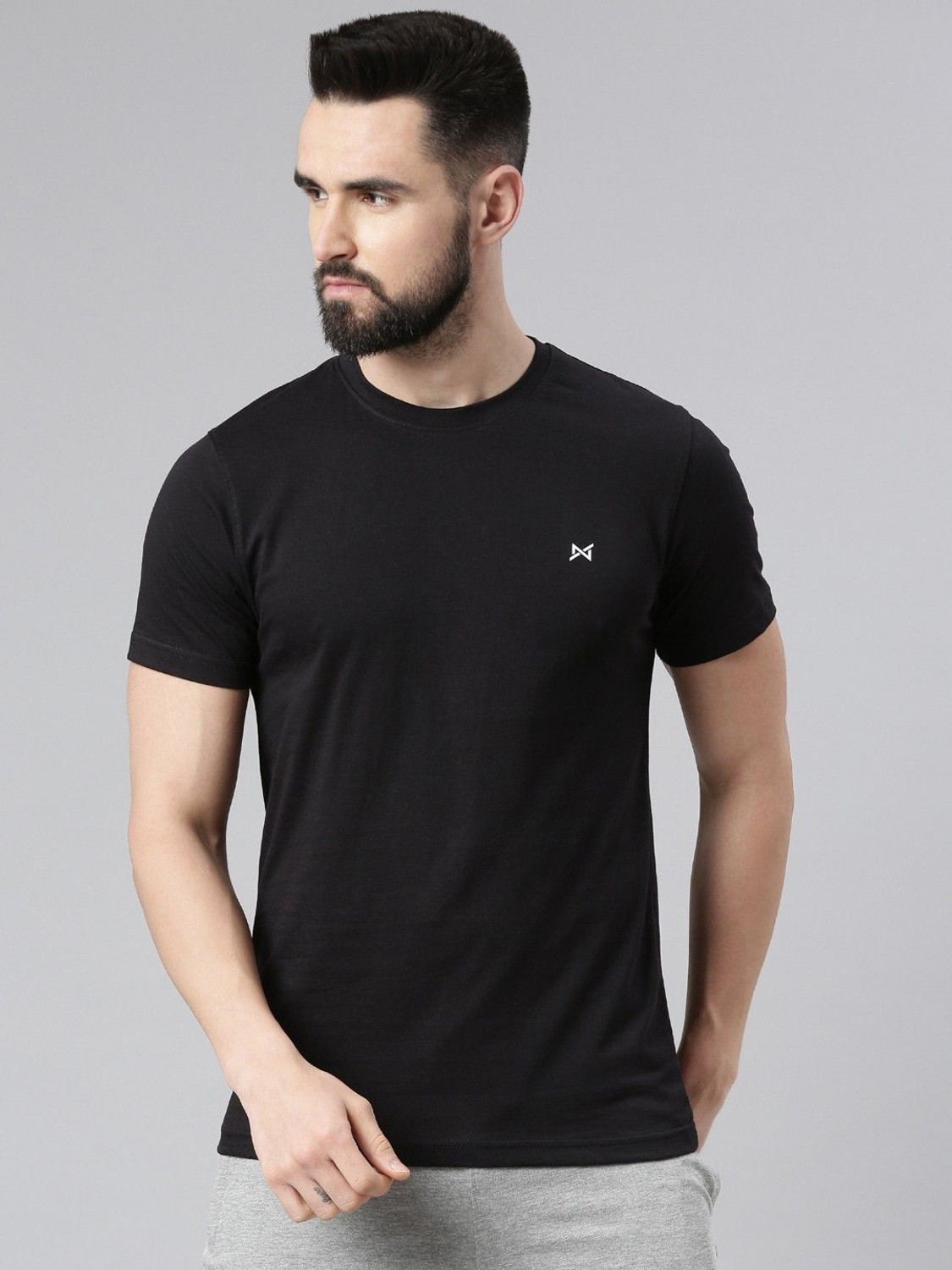 Image of Force NXT Solid Men Round Neck Black, Green T-Shirt