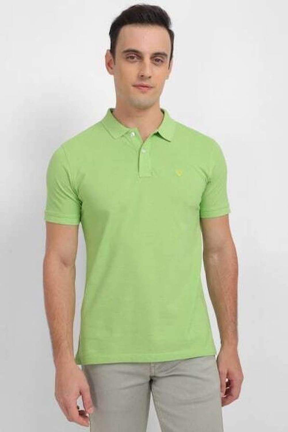 Allen Solly Men Solid Polo Neck Cotton Blend Green T-Shirt