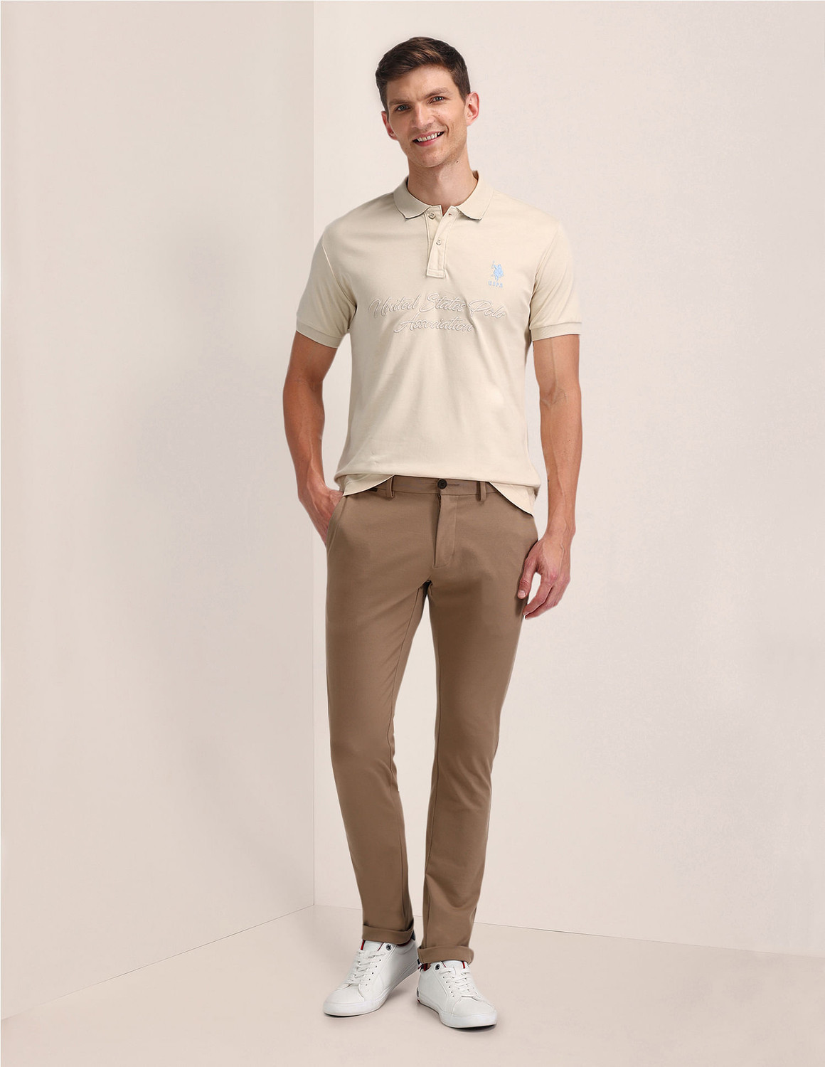 Image of U.S. POLO ASSN. Solid Men Polo Neck Brown T-Shirt