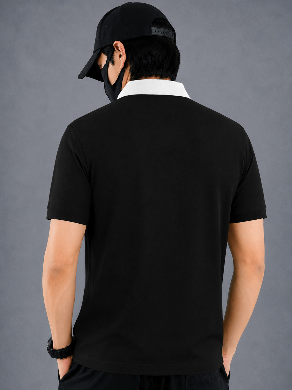 Image of EyeBogler Printed Men Zip Neck Black T-Shirt