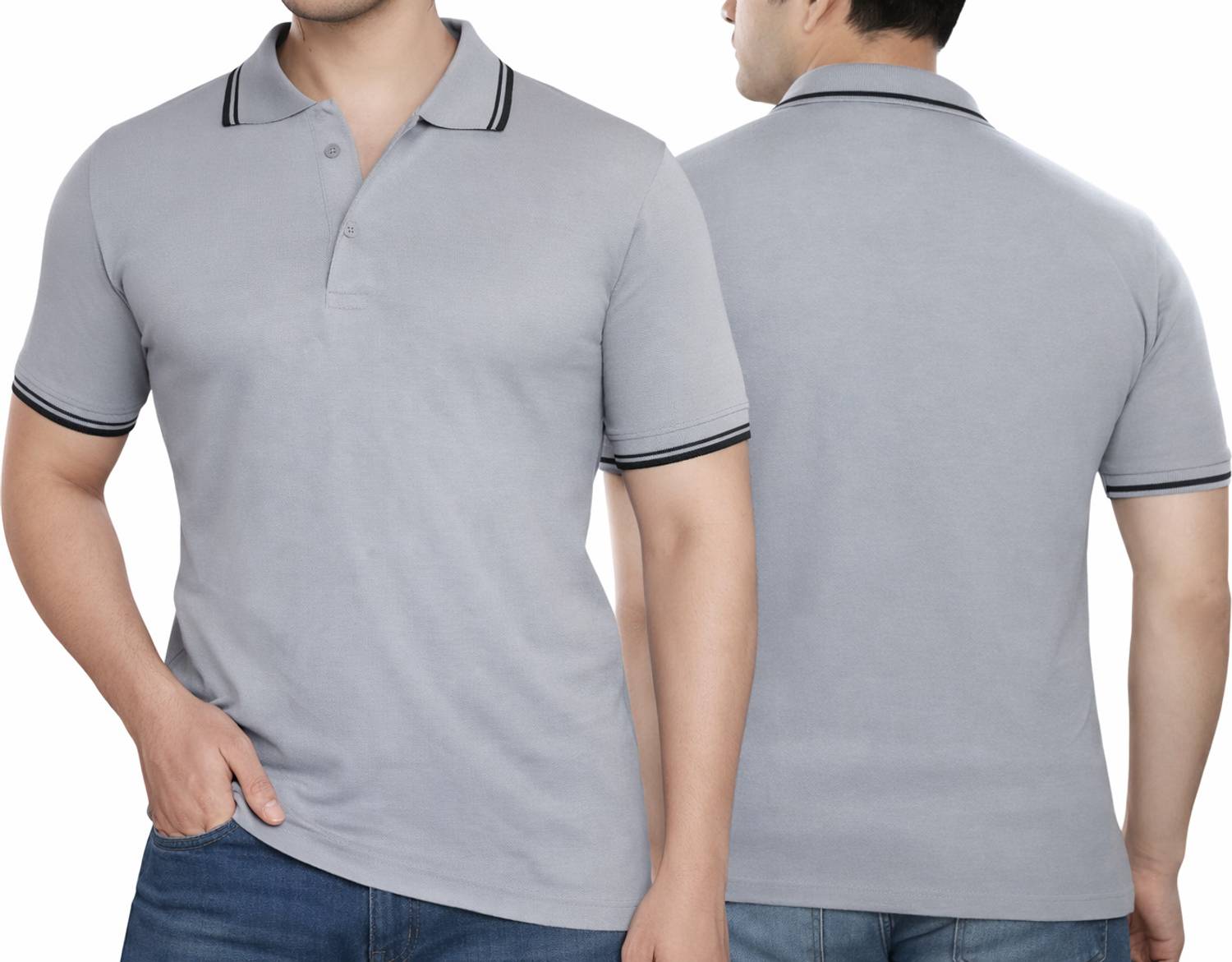 Sai Swami Enterprises Men Solid Polo Neck Polyester Grey T-Shirt
