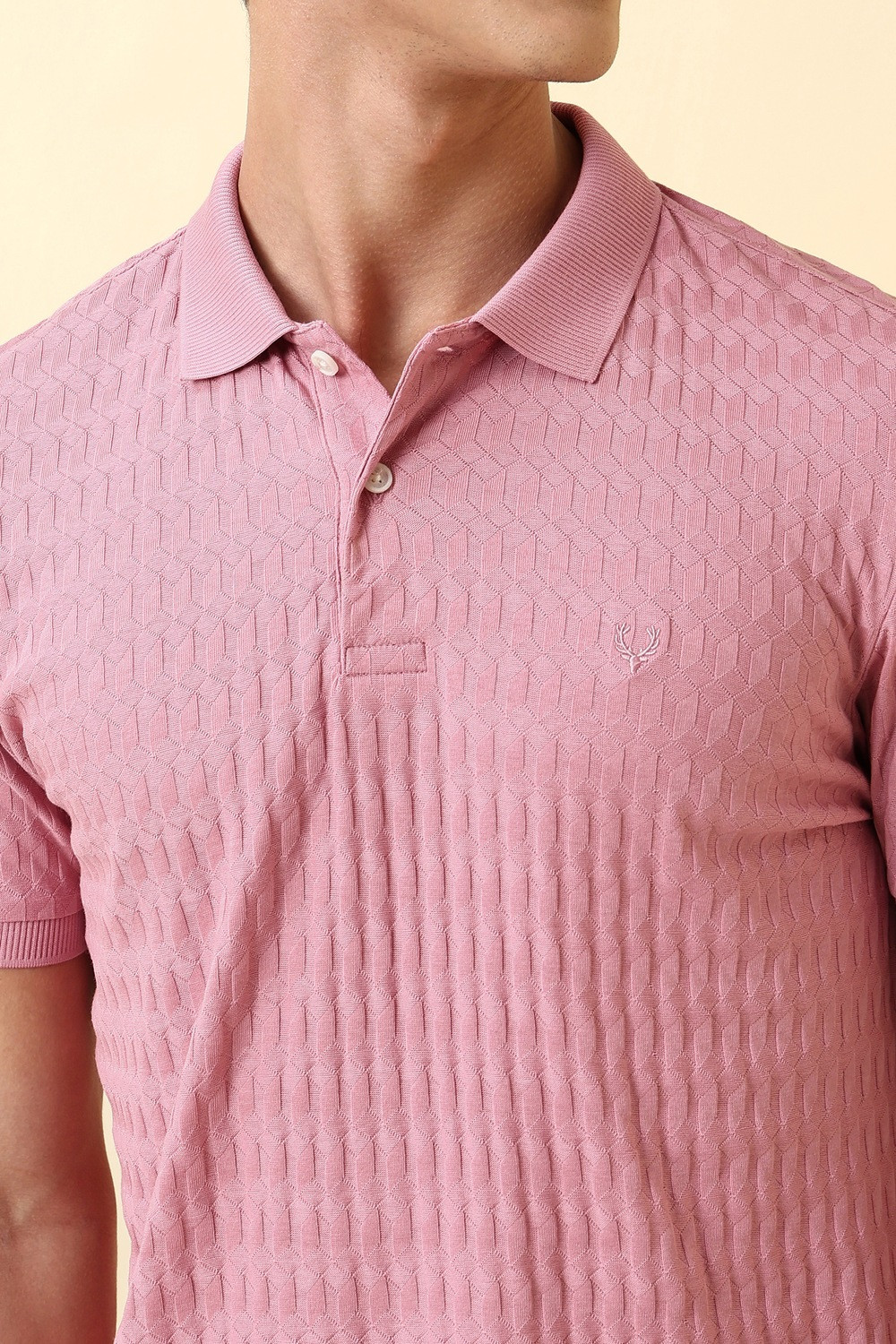 Image of Allen Solly Men Solid Polo Neck Pure Cotton Pink T-Shirt