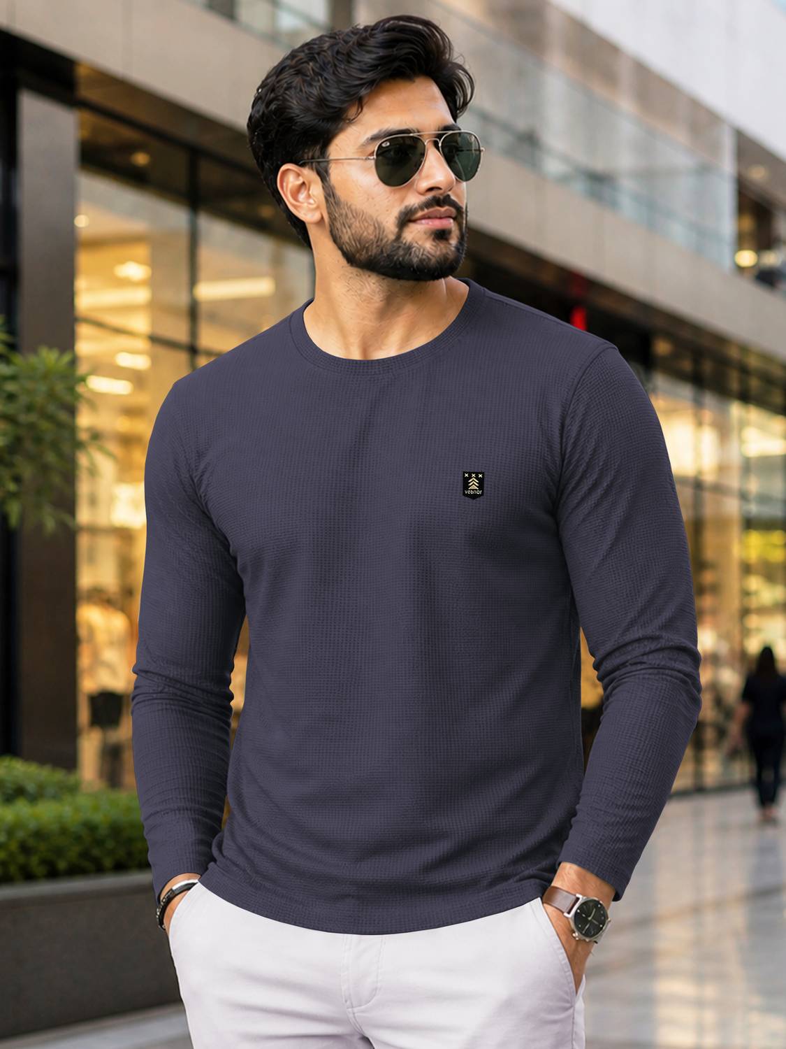VeBNoR Men Solid Round Neck Cotton Blend Grey T-Shirt