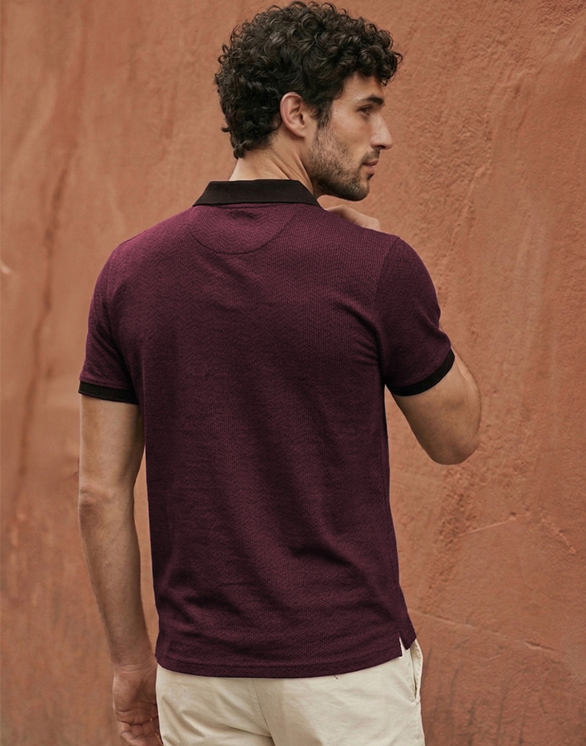 Image of LOUIS PHILIPPE Solid Men Polo Neck Maroon T-Shirt