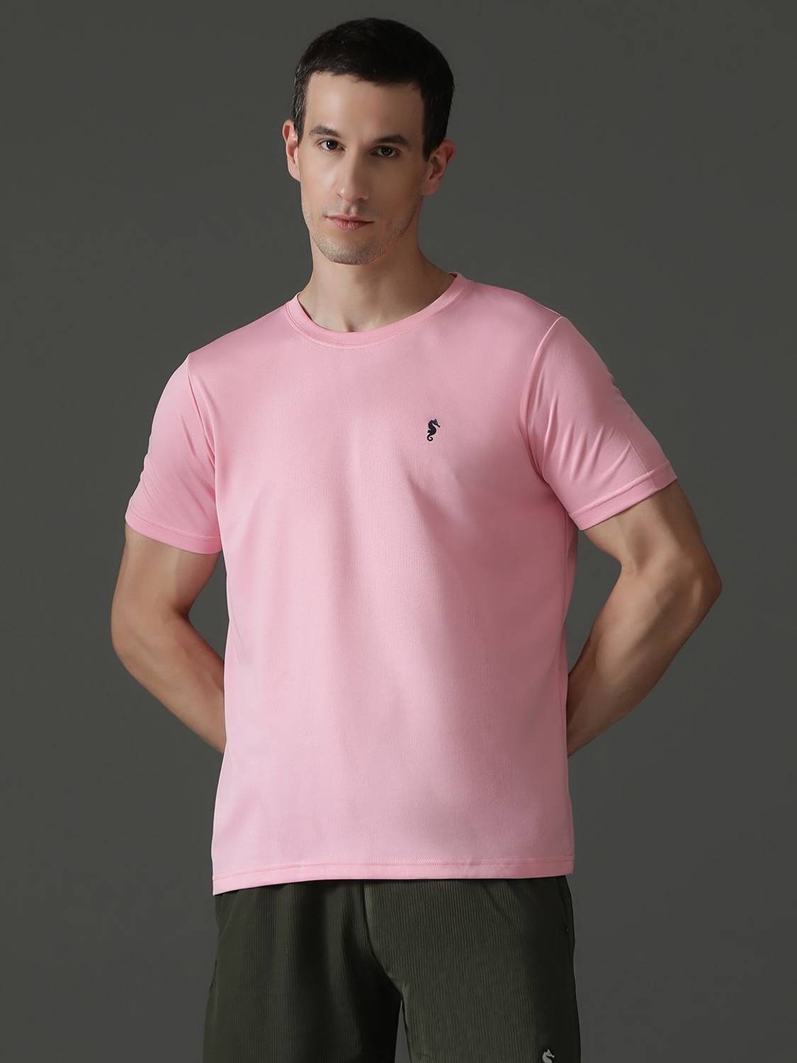 EPPE Pink Round Neck Half Sleeve Polyester Dry Fit T-shirt For Me