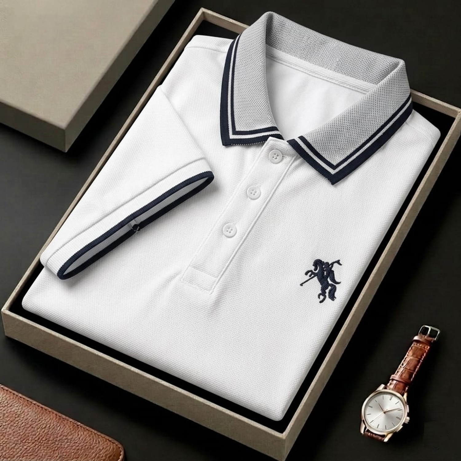 Image of DLooK Designer Solid Men Polo Neck White T-Shirt
