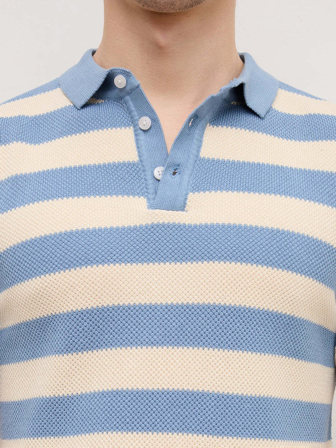 Image of VASTRADO Striped Men Polo Neck Blue T-Shirt