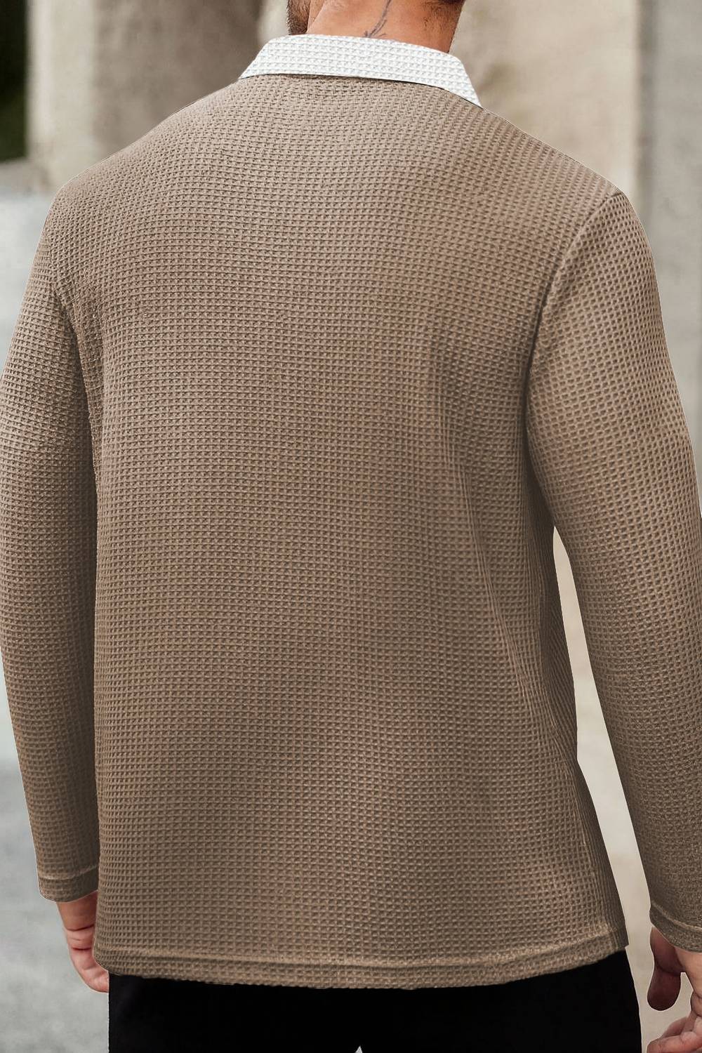 HOODLER Men Beige Zip Neck T-Shirt - Image 2
