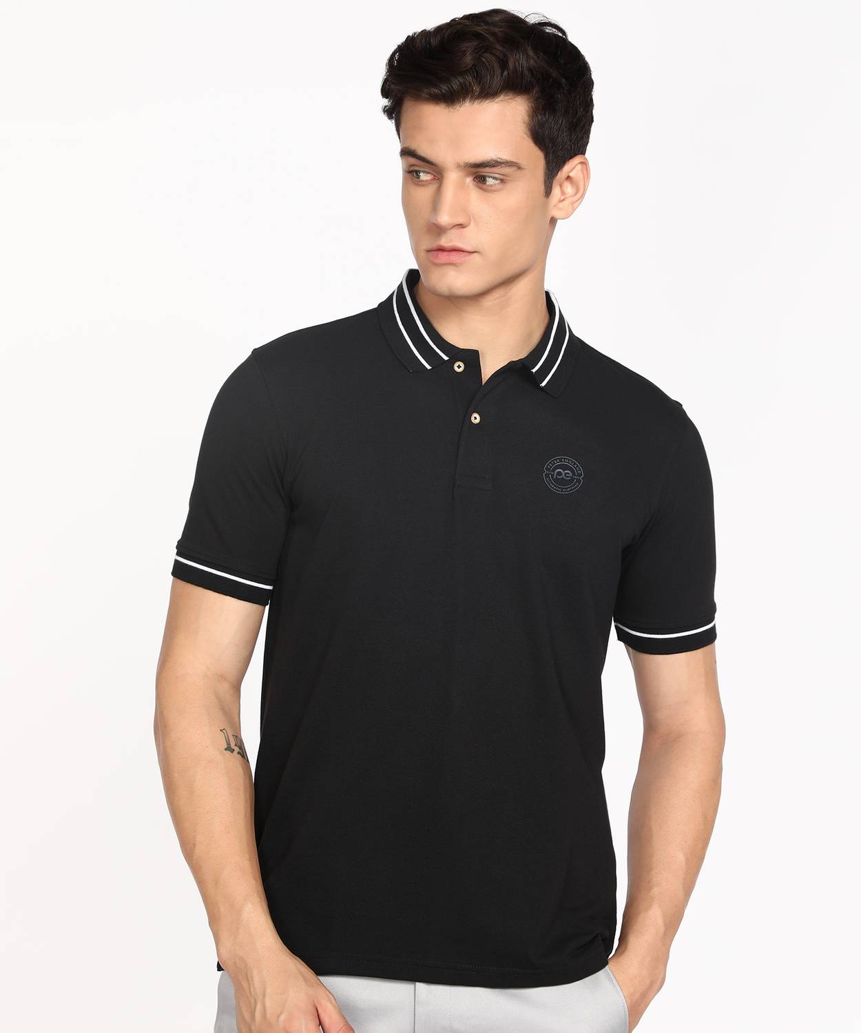 PETER ENGLAND Men Solid Polo Neck Polycotton Black T-Shirt