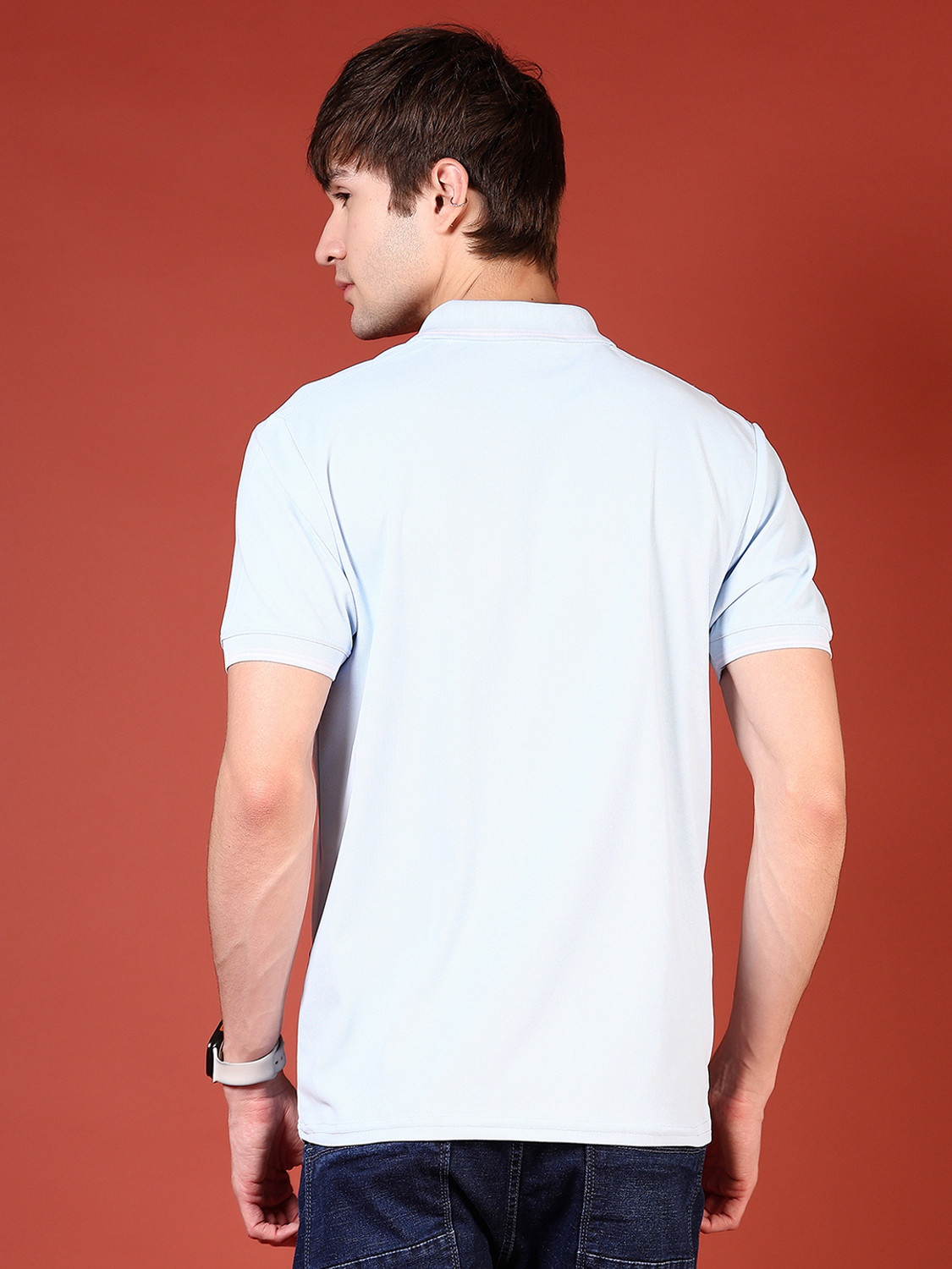 Image of V-MART Solid Men Polo Neck Blue T-Shirt
