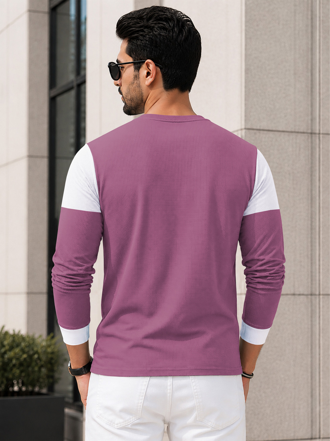 Image of VeBNoR Colorblock Men Round Neck Purple T-Shirt
