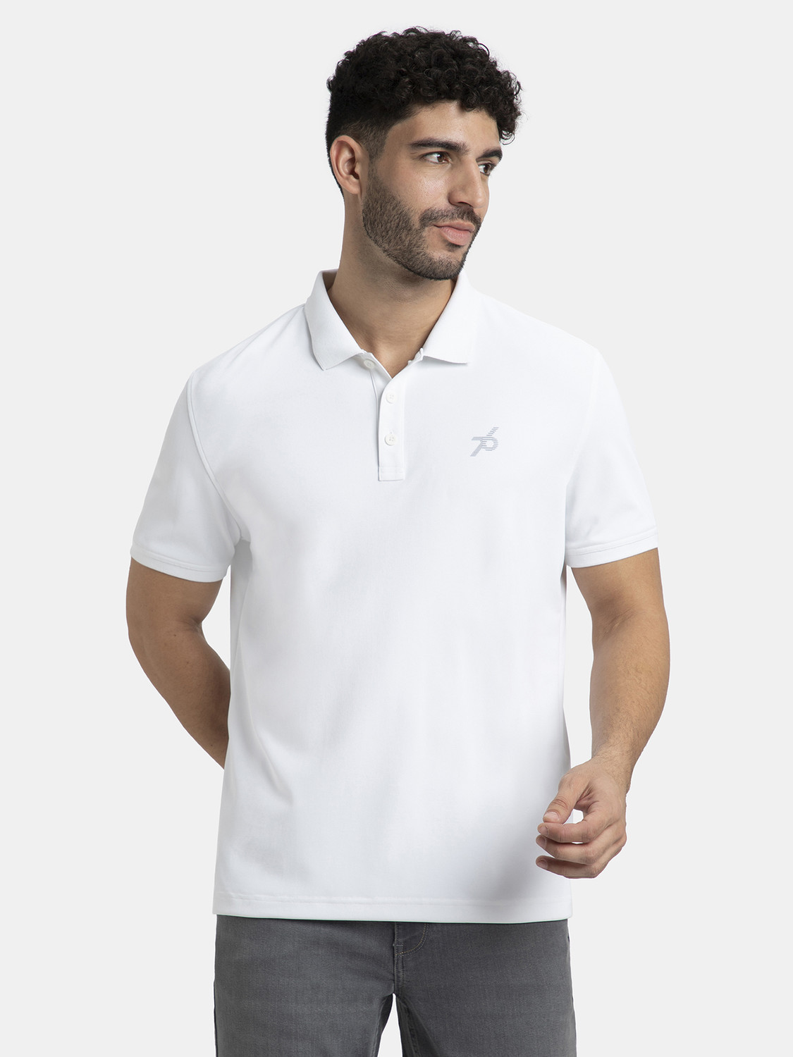 Image of JOCKEY Solid Men Polo Neck White T-Shirt
