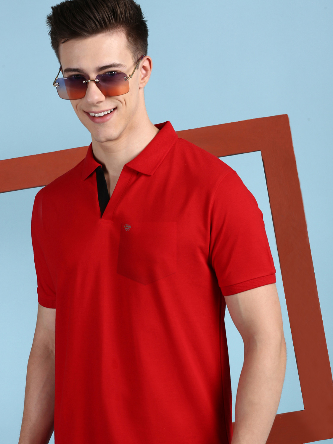 Image of LUX cozi Solid Men Polo Neck Red T-Shirt