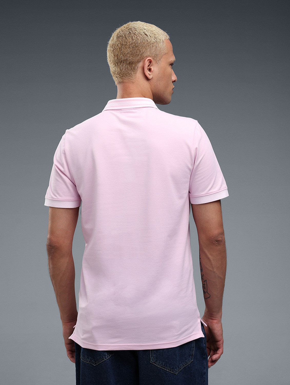 Image of PUMA Men Solid Polo Neck Cotton Blend Pink T-Shirt