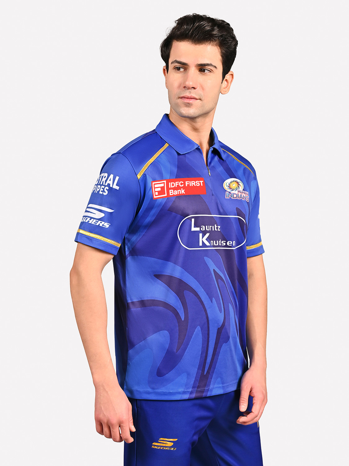 Image of Skechers Printed Men Polo Neck Blue T-Shirt