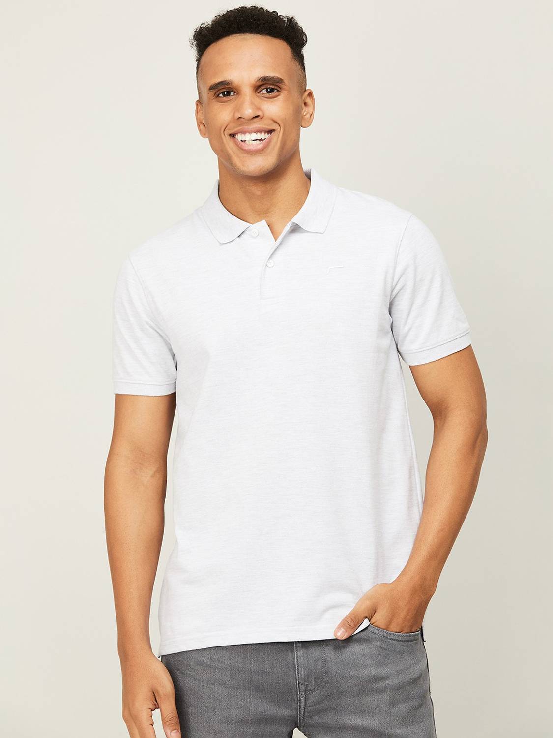 Fame Forever by Lifestyle Men Solid Polo Neck Cotton Blend White