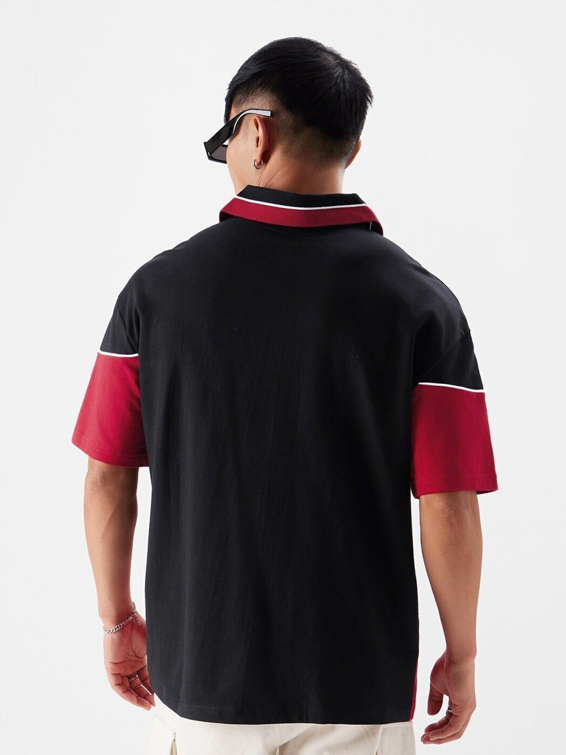 Image of Dattebayo Printed, Colorblock Men Polo Neck Black, Red T-Shirt
