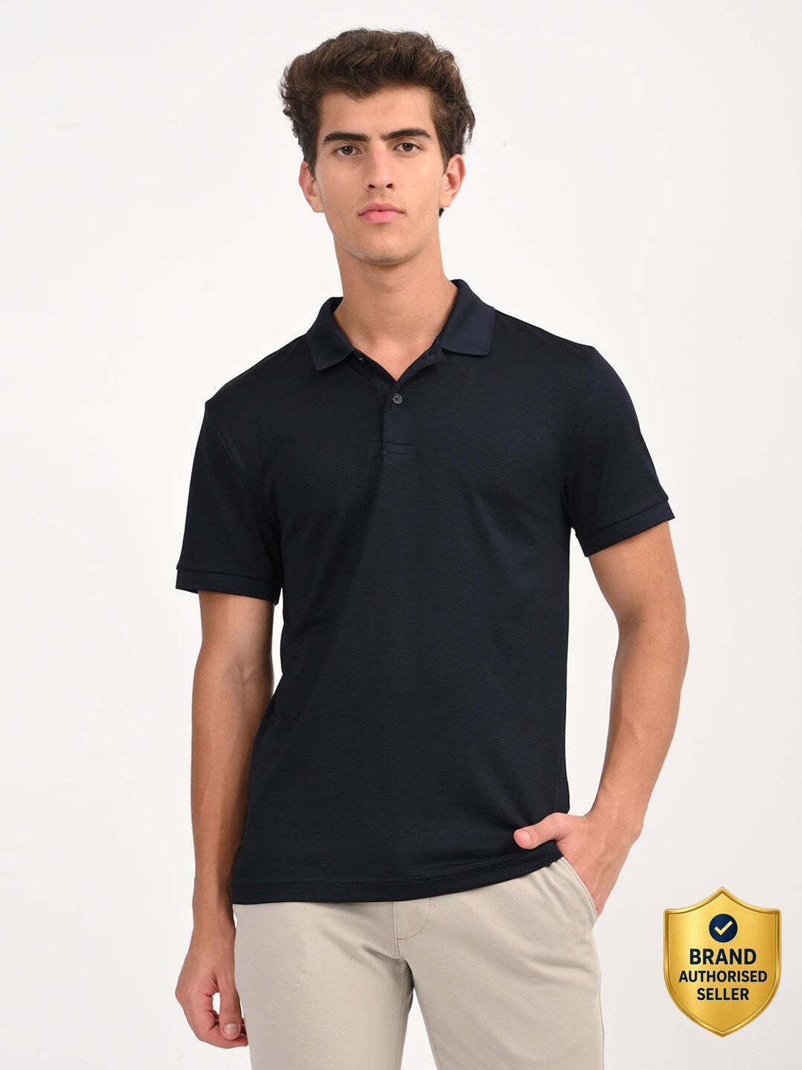 Image of LEVI'S Solid Men Polo Neck Black T-Shirt